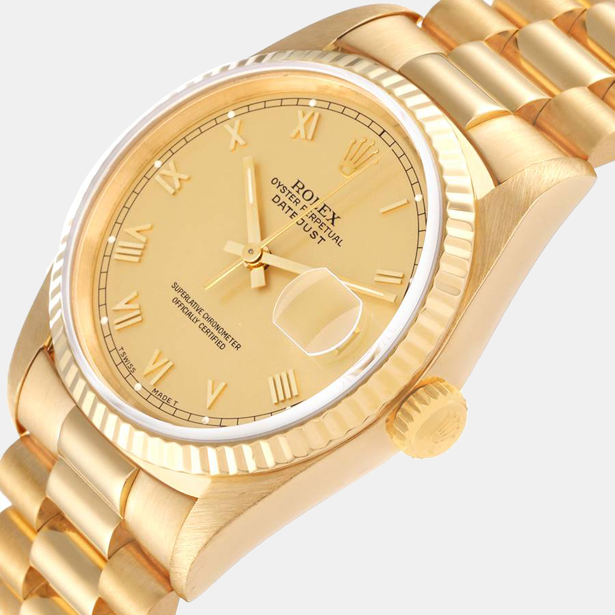 

Rolex Datejust President Yellow Gold Roman Dial Men's Watch 16238 36 mm