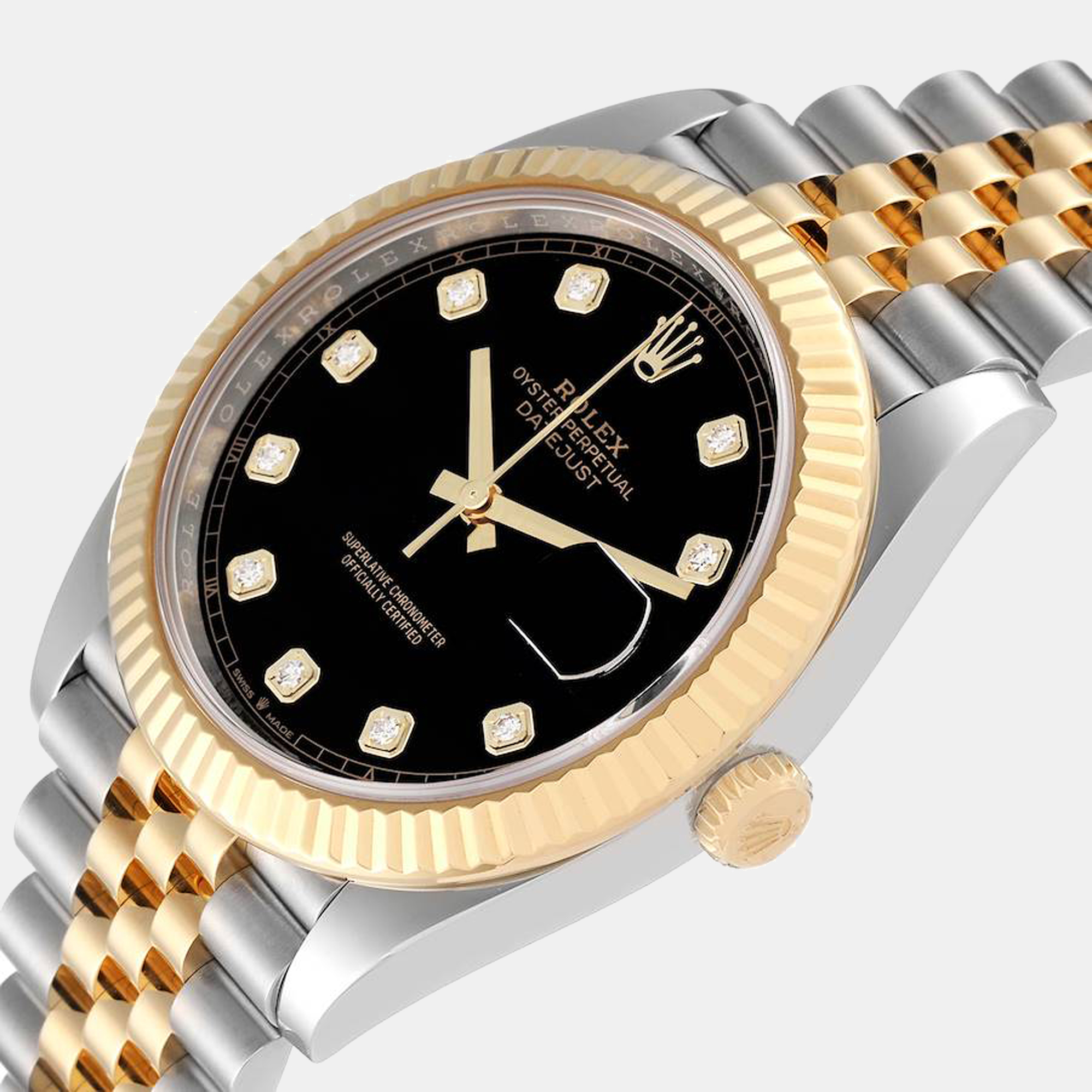 

Rolex Datejust 41 Steel Yellow Gold Diamond Dial Men's Watch 126333 41 mm, Black
