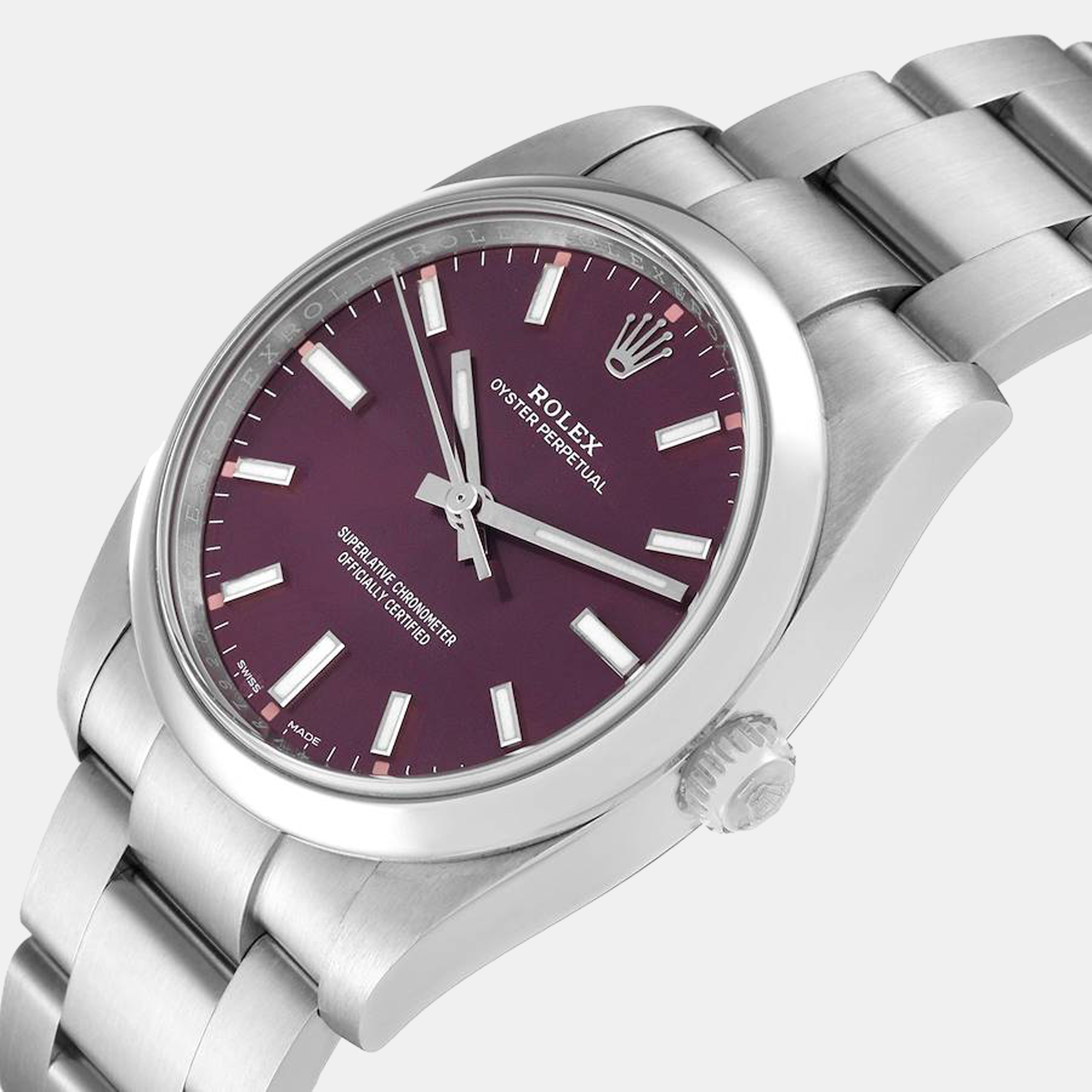 

Rolex Oyster Perpetual  Red Grape Dial Steel Men's Watch 114200 34 mm, Purple