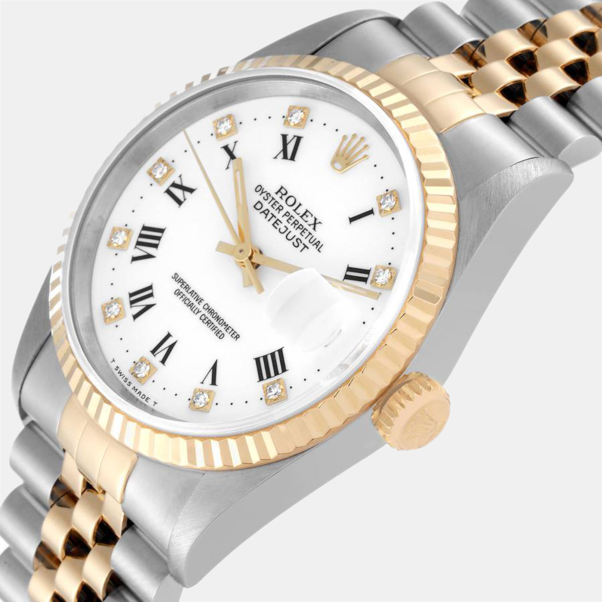 

Rolex Datejust Steel Yellow Gold White Diamond Dial Men's Watch 16233 36 mm