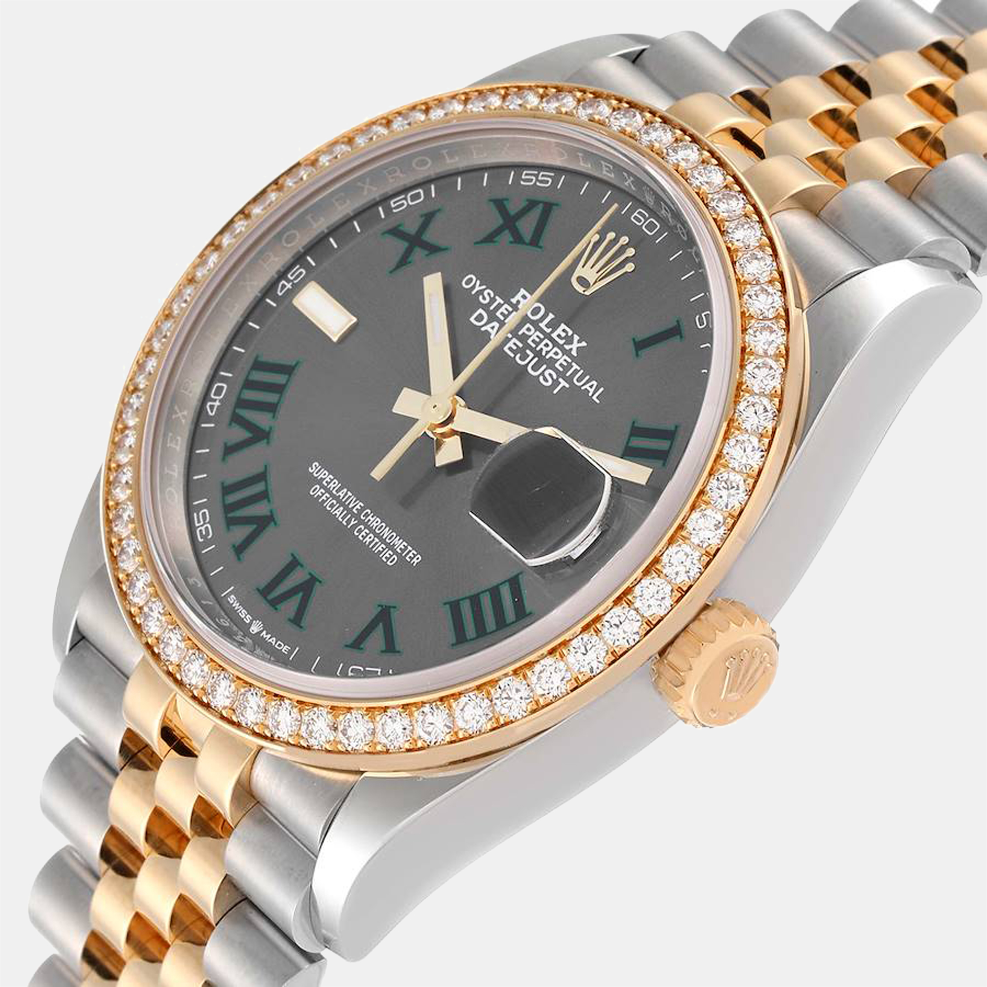 

Rolex Datejust 36 Steel Yellow Gold Wimbledon Dial Diamond Men's Watch 126283 36 mm, Grey