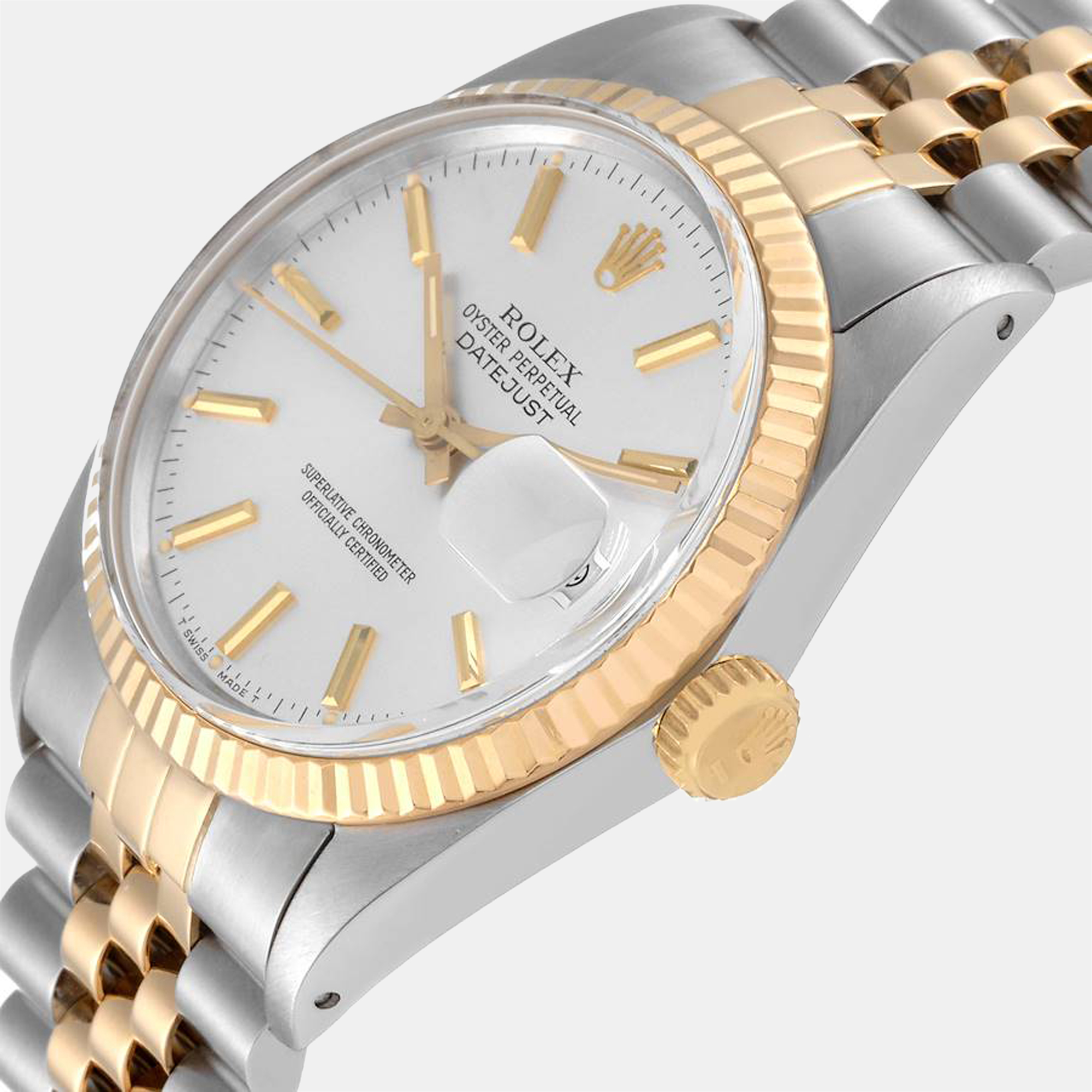 

Rolex Datejust Steel Yellow Gold Silver Dial Vintage Mens Watch 16013 36 mm