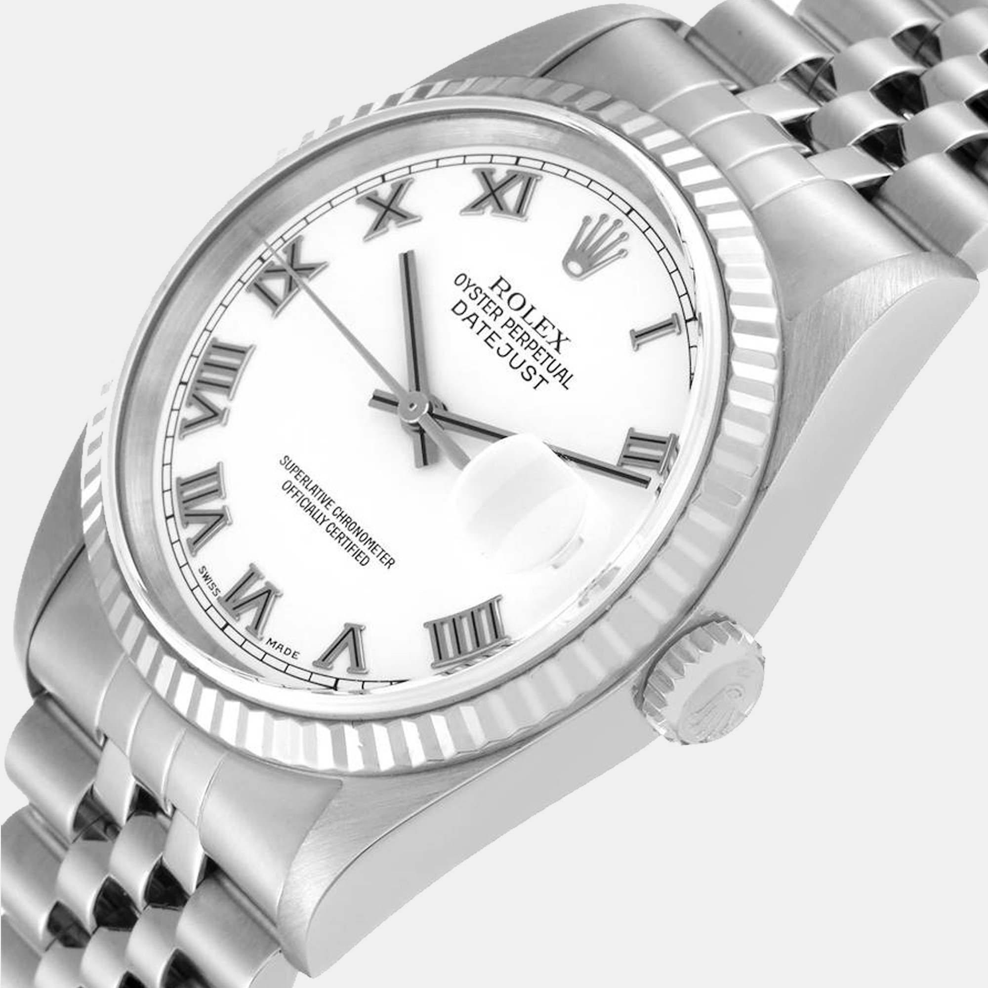 

Rolex Datejust Steel White Gold Roman Dial Men's Watch 16234 36 mm