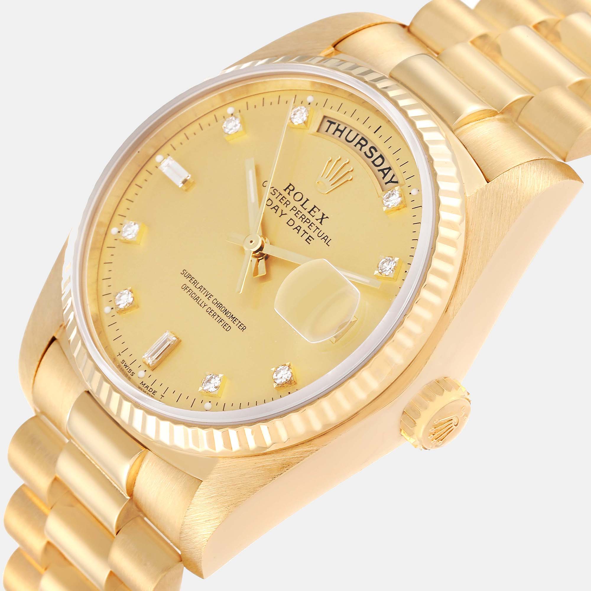 

Rolex President Day-Date 18k Yellow Gold Diamond Men's Watch 18038 36 mm