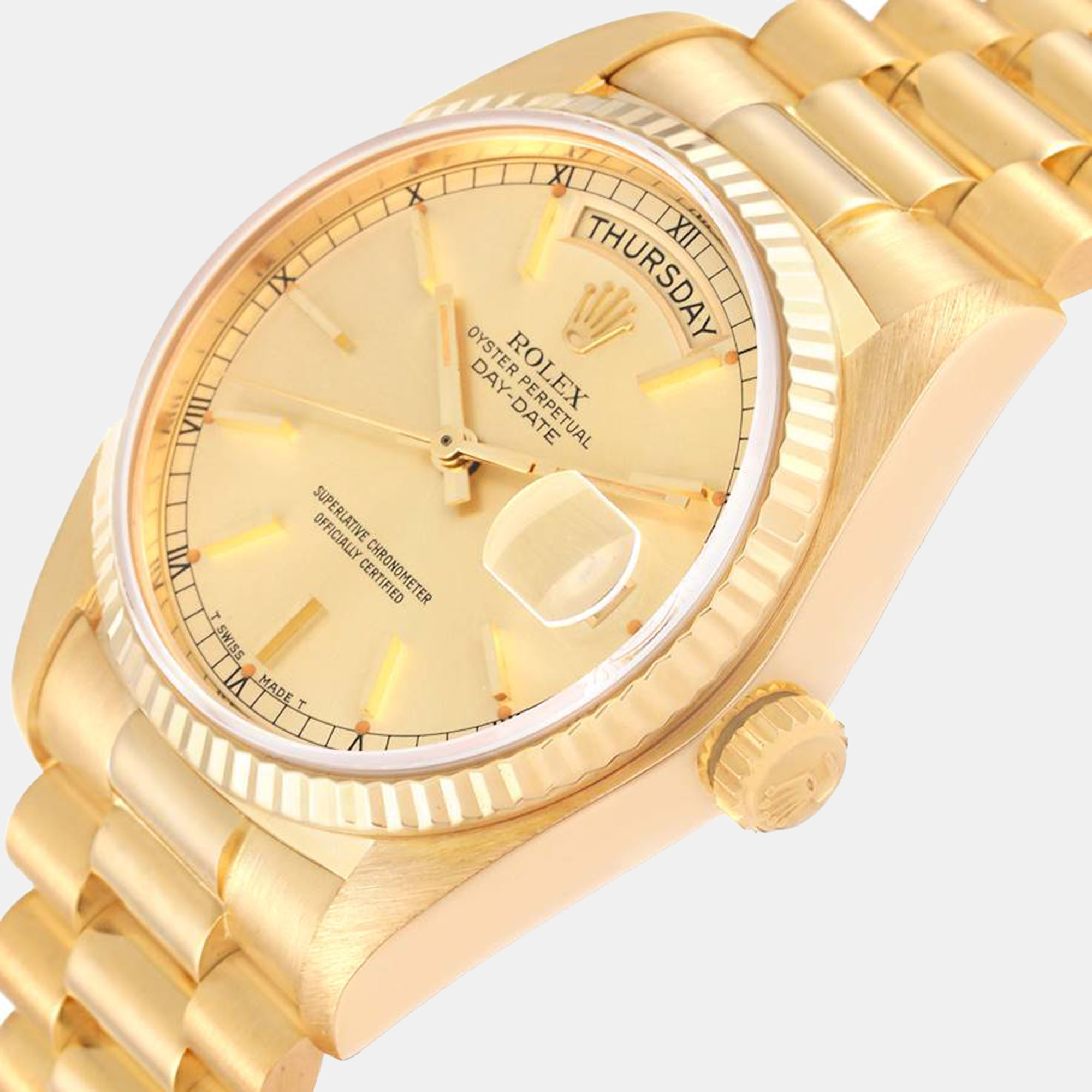 

Rolex President Day-Date Yellow Gold Champagne Dial Men's Watch 18038 36 mm