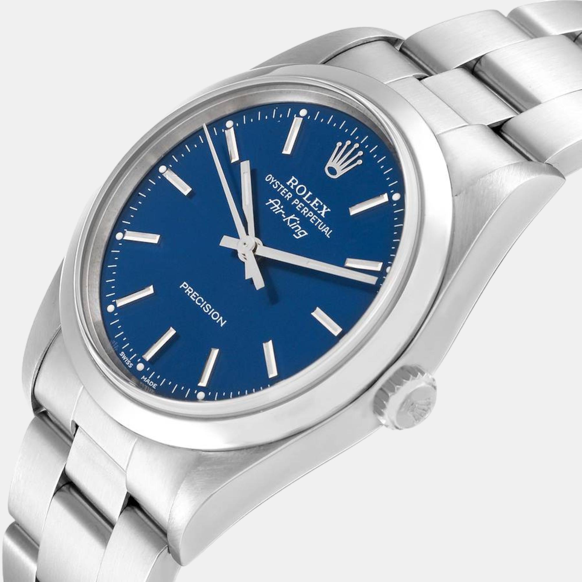 

Rolex Air King  Blue Dial Smooth Bezel Steel Mens Watch 14000