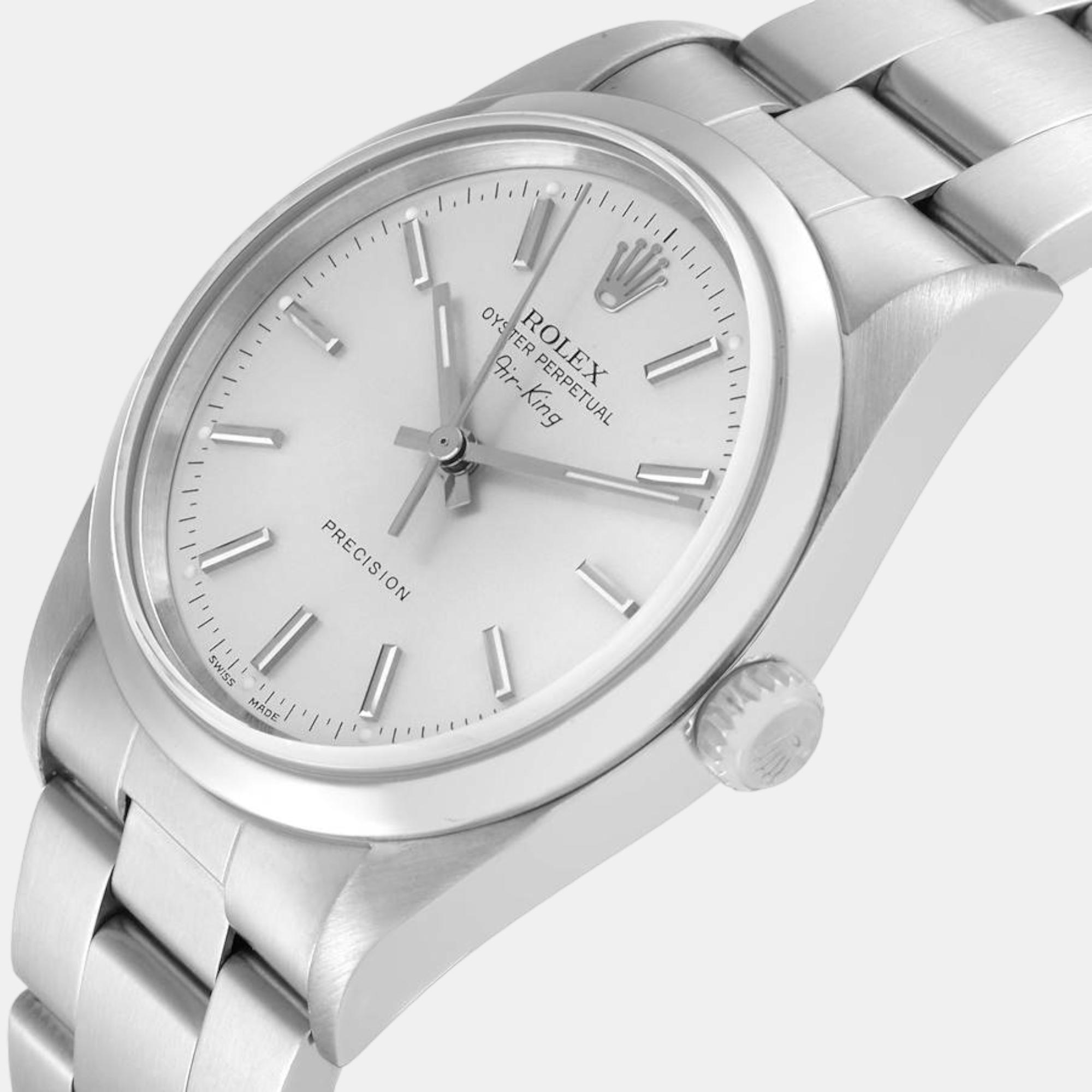 

Rolex Air King Silver Dial Smooth Bezel Steel Mens Watch 14000