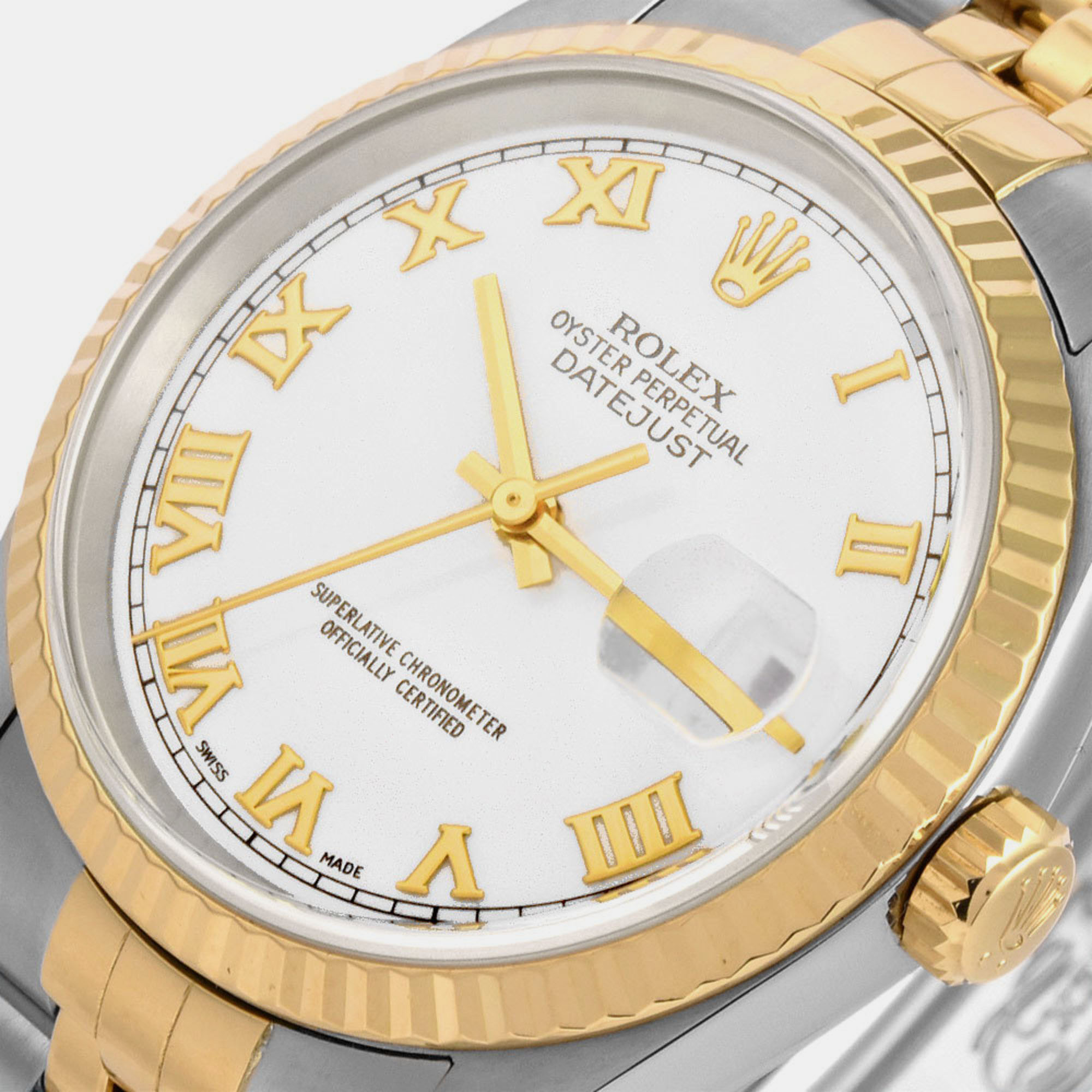 

Rolex White 18k Yellow Gold And Stainless Steel Datejust 16233 Automatic Men's Wristwatch 36 mm