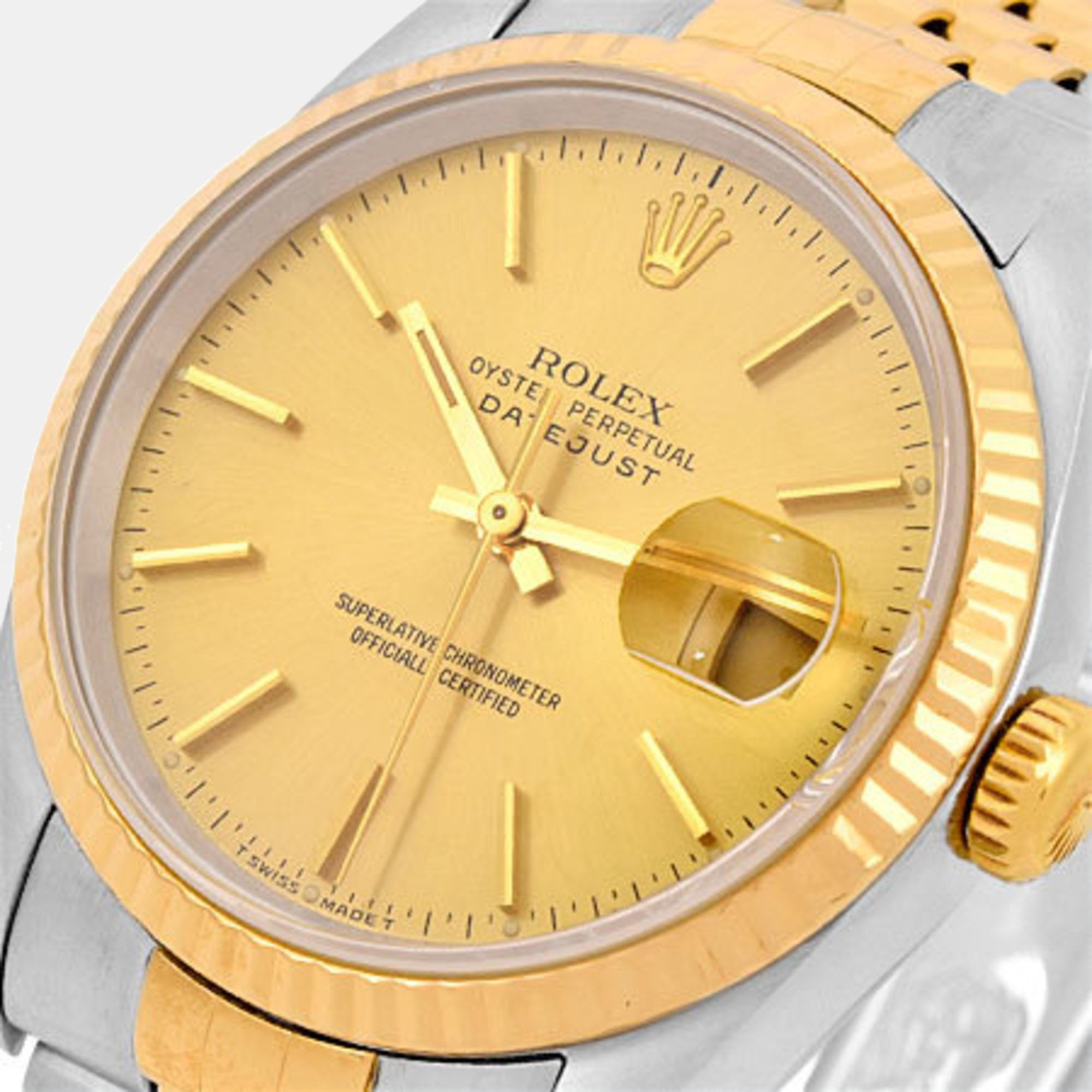 

Rolex Champagne 18k Yellow Gold And Stainless Steel Datejust 16233 Automatic Men's Wristwatch 36 mm