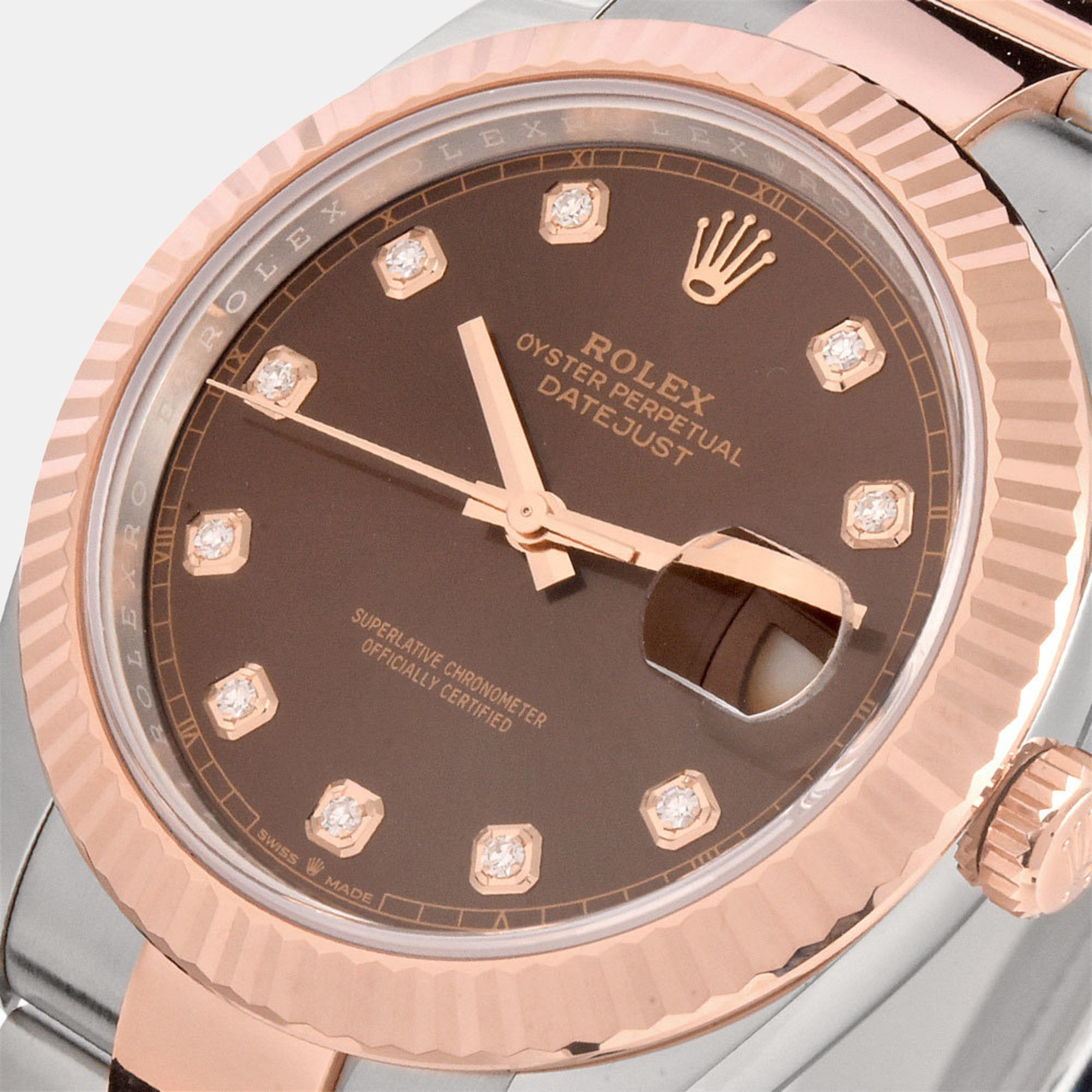 

Rolex Brown Diamond 18k Rose Gold And Stainless Steel Datejust 126331 Automatic Men's Wristwatch 41 mm
