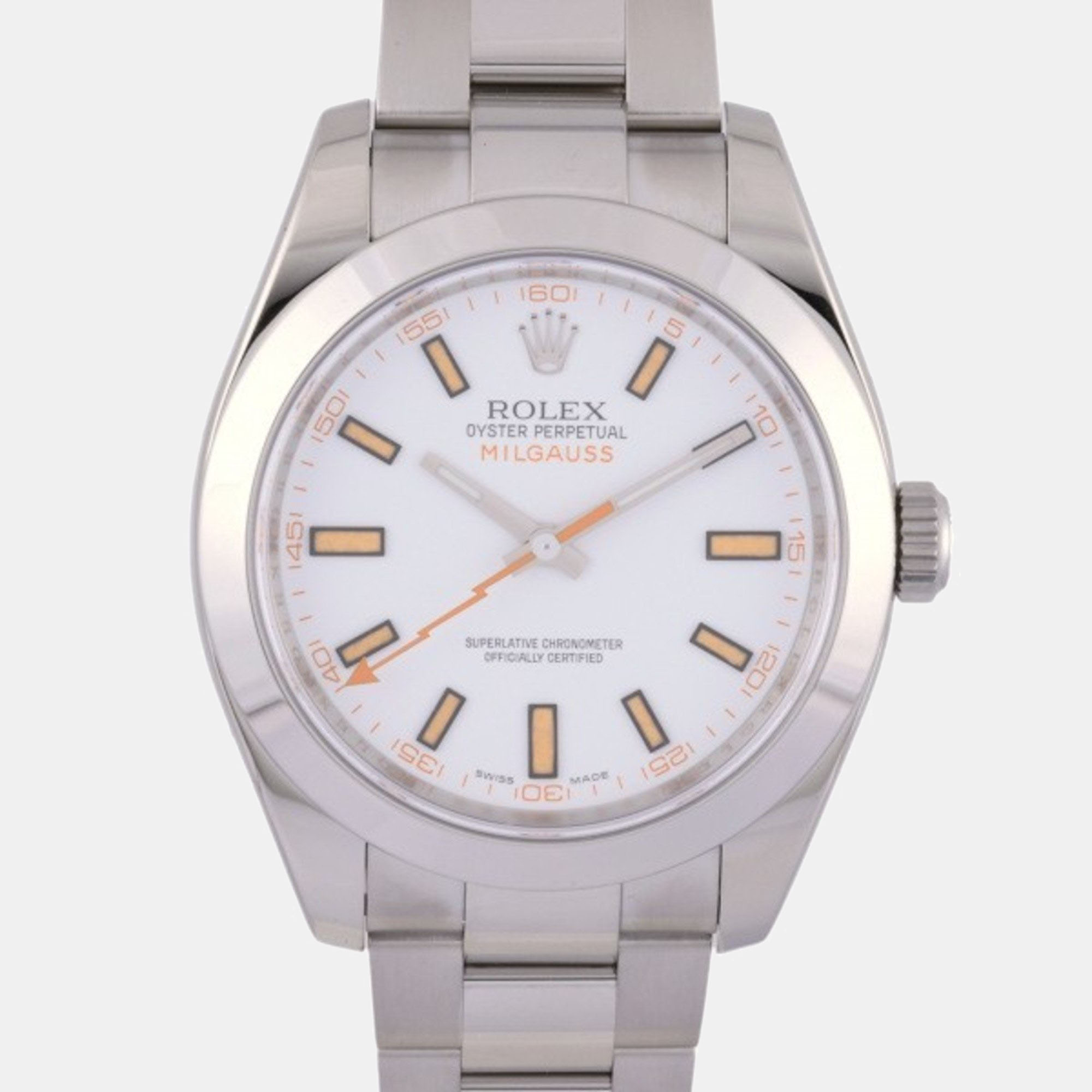 Pre-owned Rolex White Stainless Steel Milgauss 116400 Automatic Men's Wristwatch 40 Mm