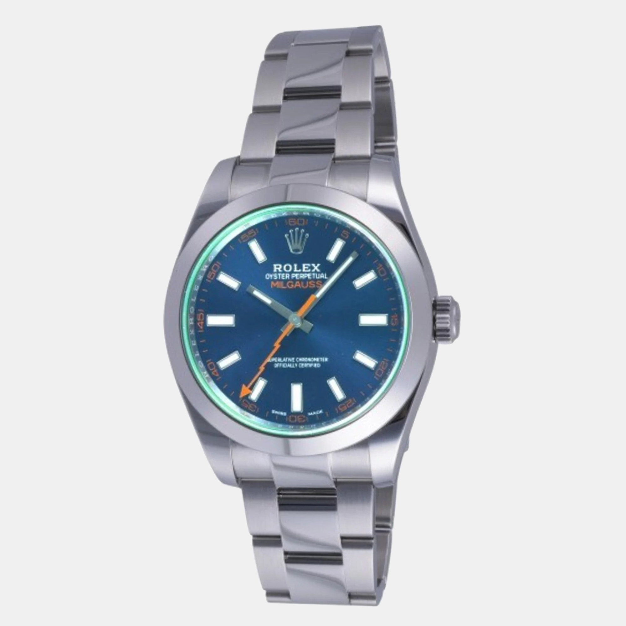 

Rolex Blue Stainless Steel Milgauss 116400GV Automatic Men's Wristwatch 40 mm