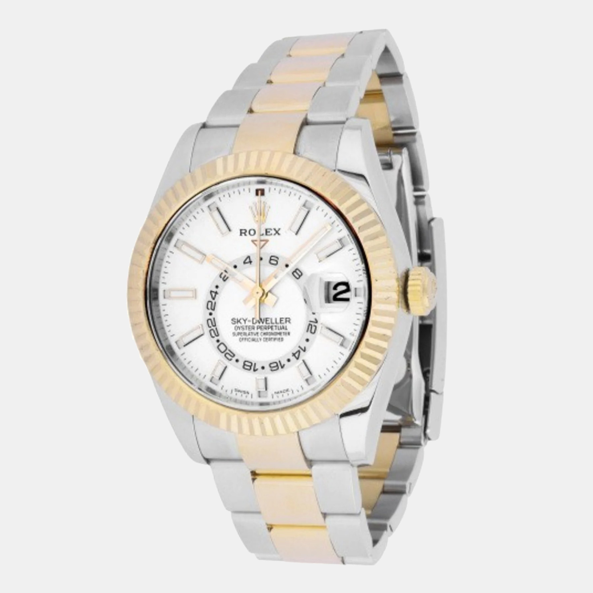 

Rolex White 18k Yellow Gold And Stainless Steel Sky-Dweller 326933 Automatic Men's Wristwatch 42 mm