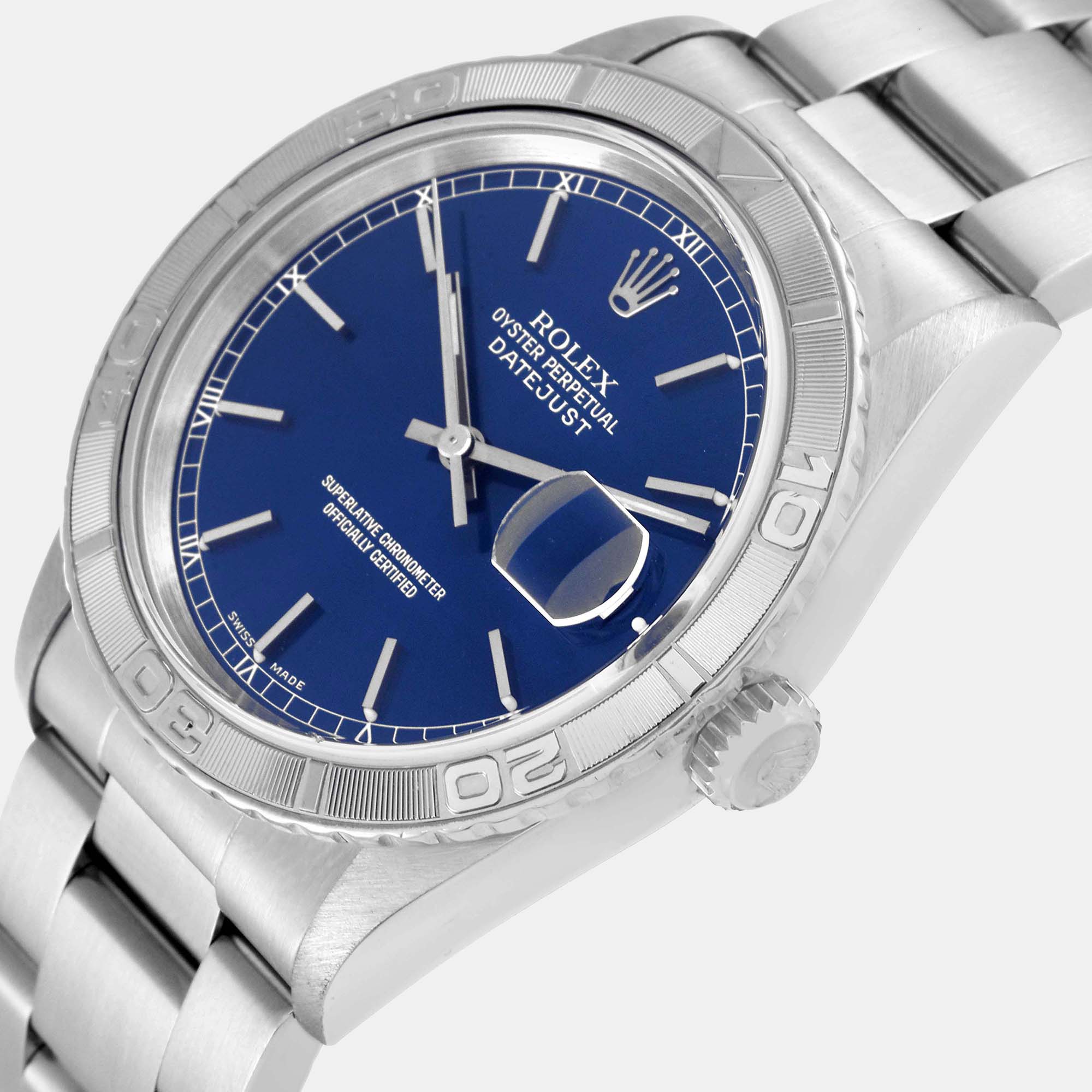 

Rolex Datejust Turnograph Steel White Gold Blue Dial Men's Watch 16264 36 mm