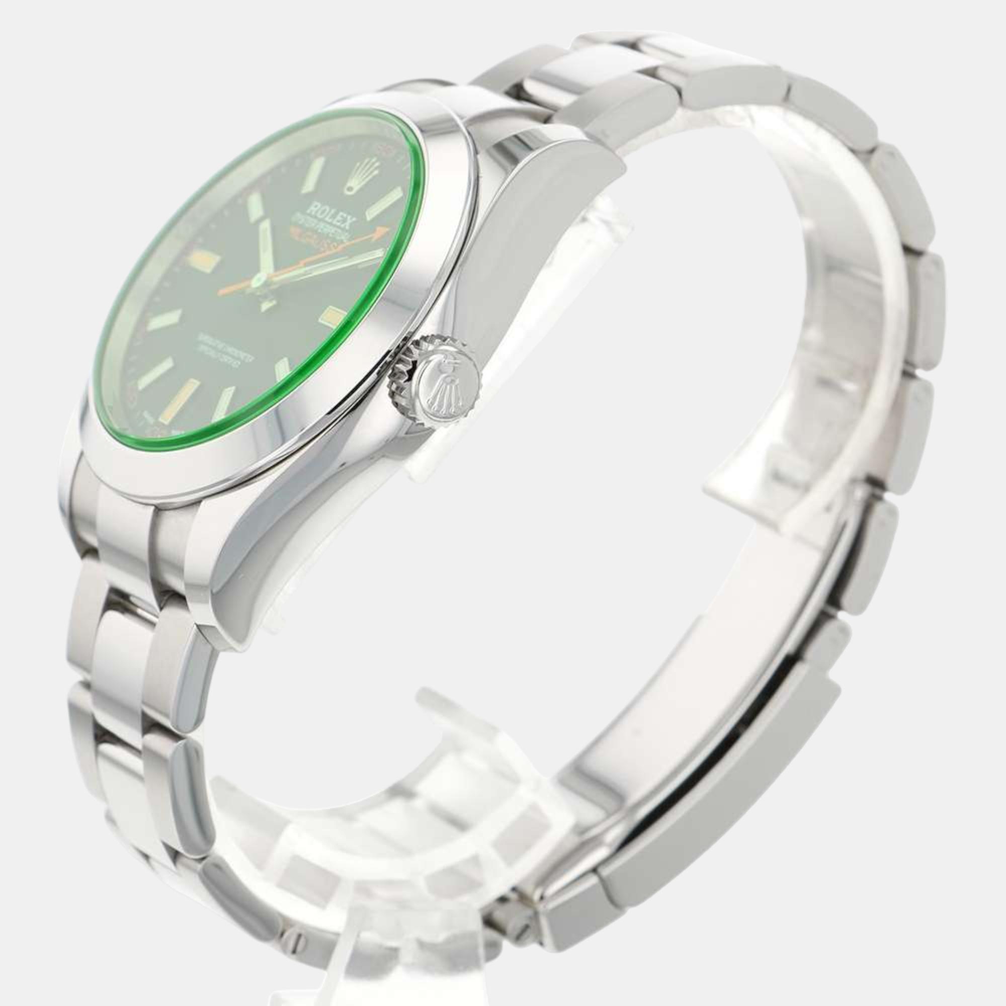 

Rolex Green Stainless Steel Milgauss 116400GV Men's Wristwatch 40 mm