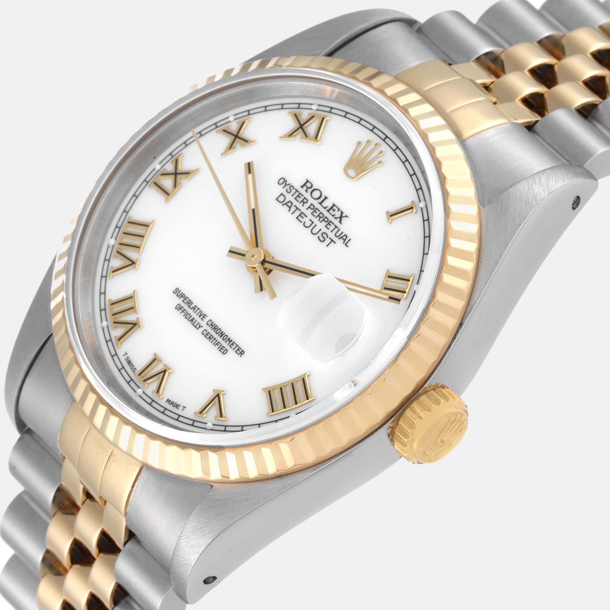 

Rolex Datejust Steel Yellow Gold White Dial Men's Watch 16233 36 mm