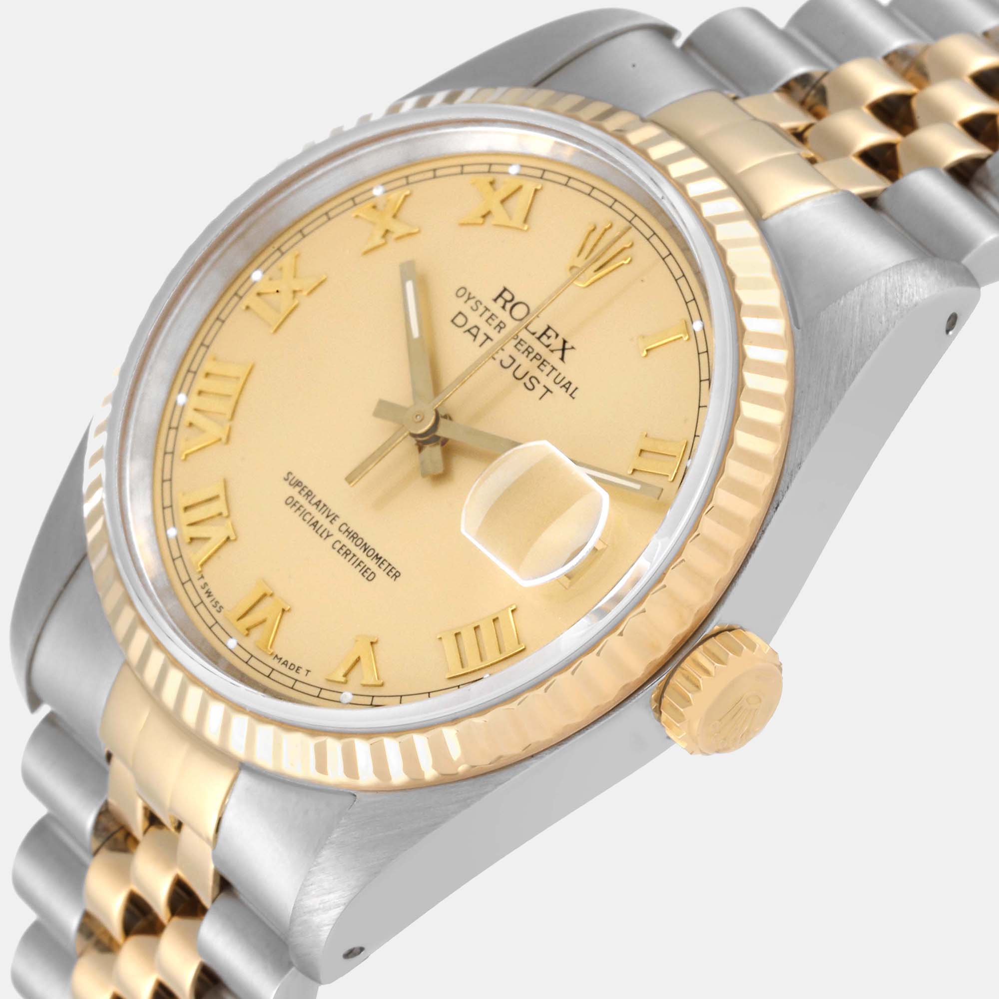 

Rolex Datejust Steel Yellow Gold Champagne Roman Dial Men's Watch 16233 36 mm