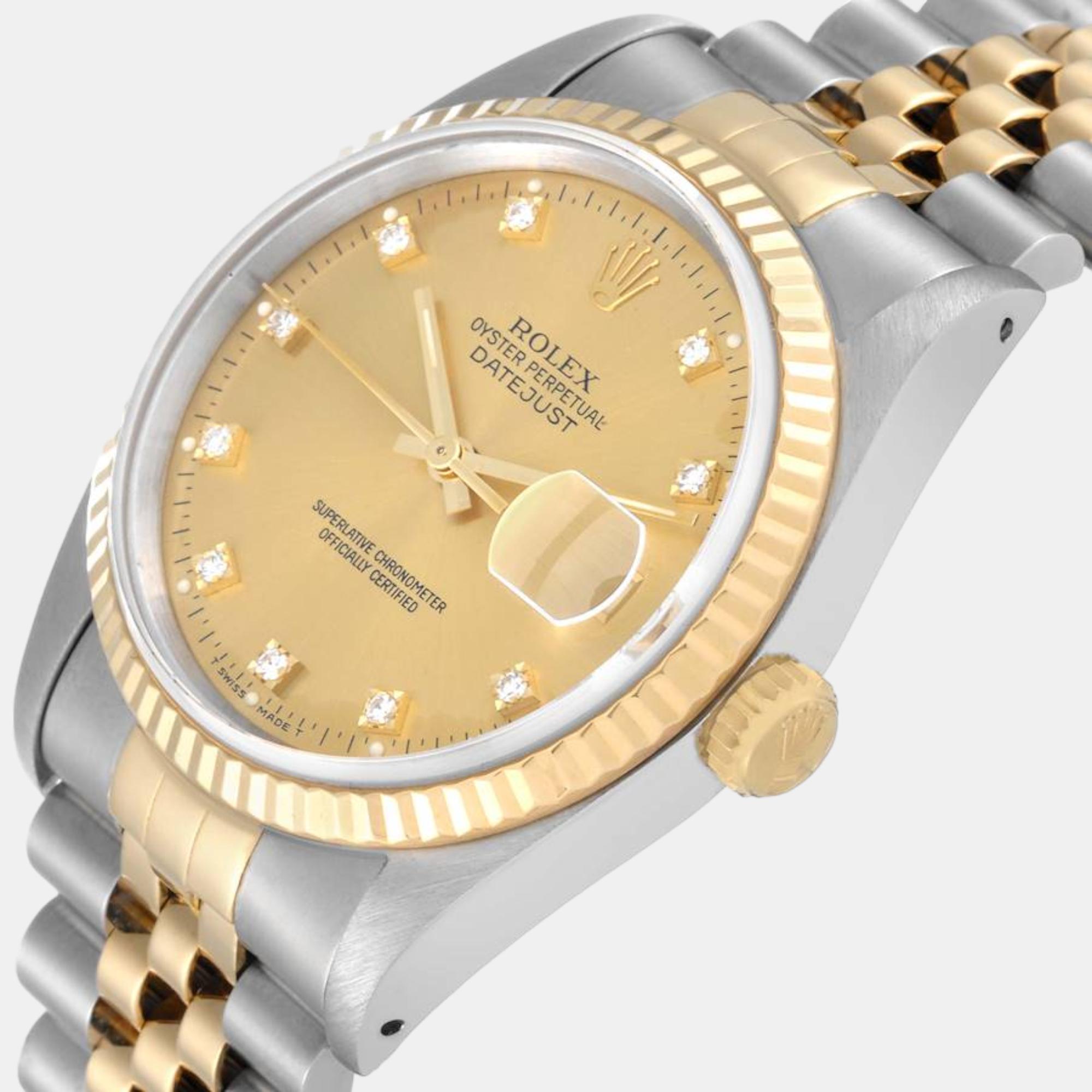 

Rolex Datejust Steel Yellow Gold Diamond Dial Mens Watch 16233 36 mm