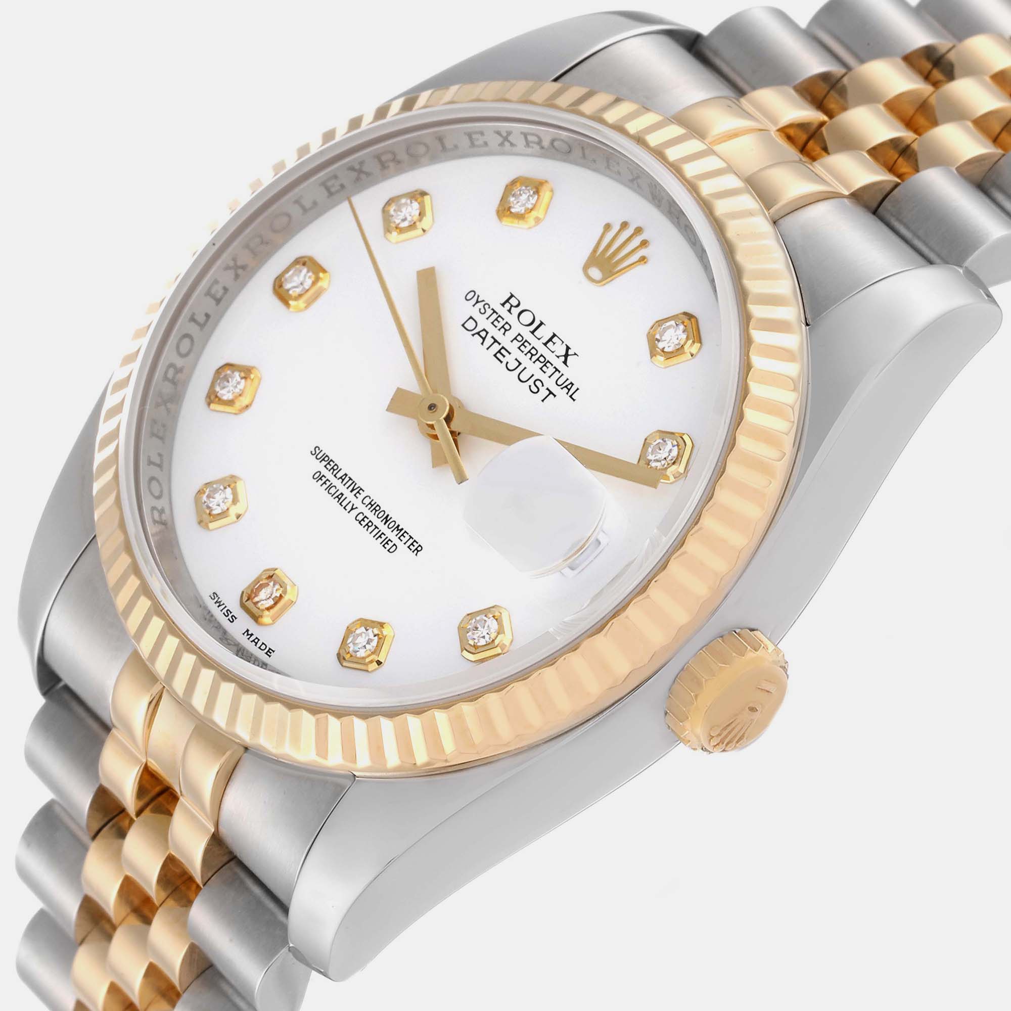 

Rolex Datejust Steel Yellow Gold White Diamond Dial Mens Watch 116233 36 mm