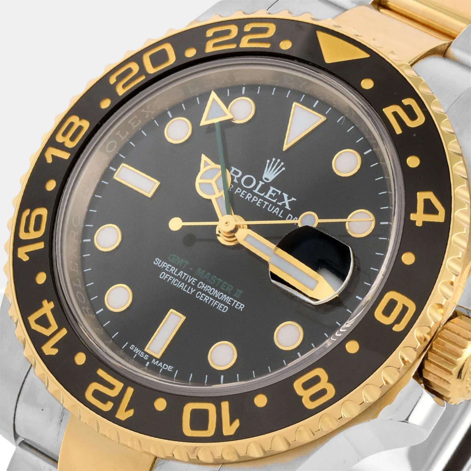 

Rolex Black 18k Yellow Gold And Stainless Steel GMT-Master II 116713LN Automatic Men's Wristwatch 40 mm