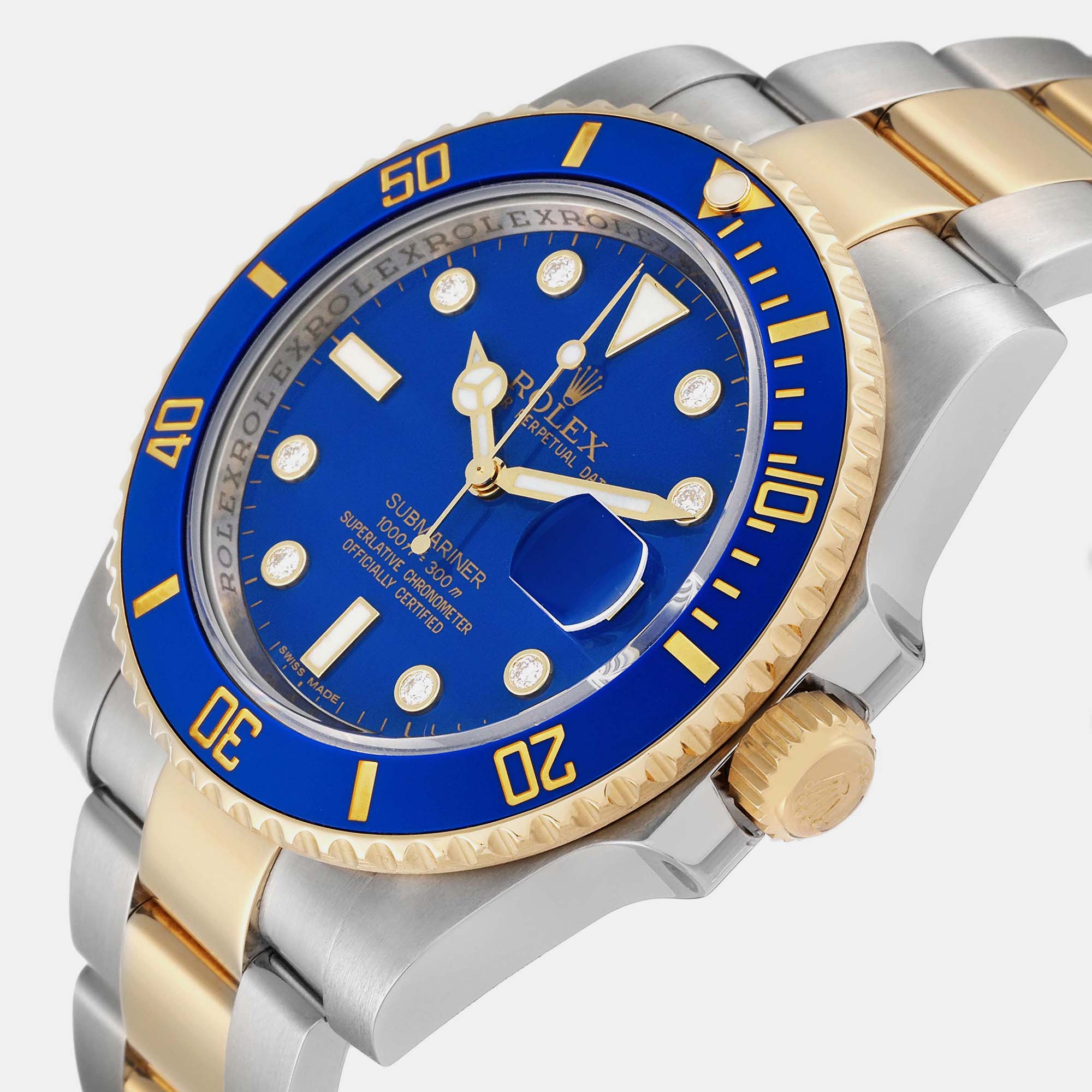 

Rolex Submariner Steel Yellow Gold Blue Diamond Dial Men's Watch 116613 40 mm