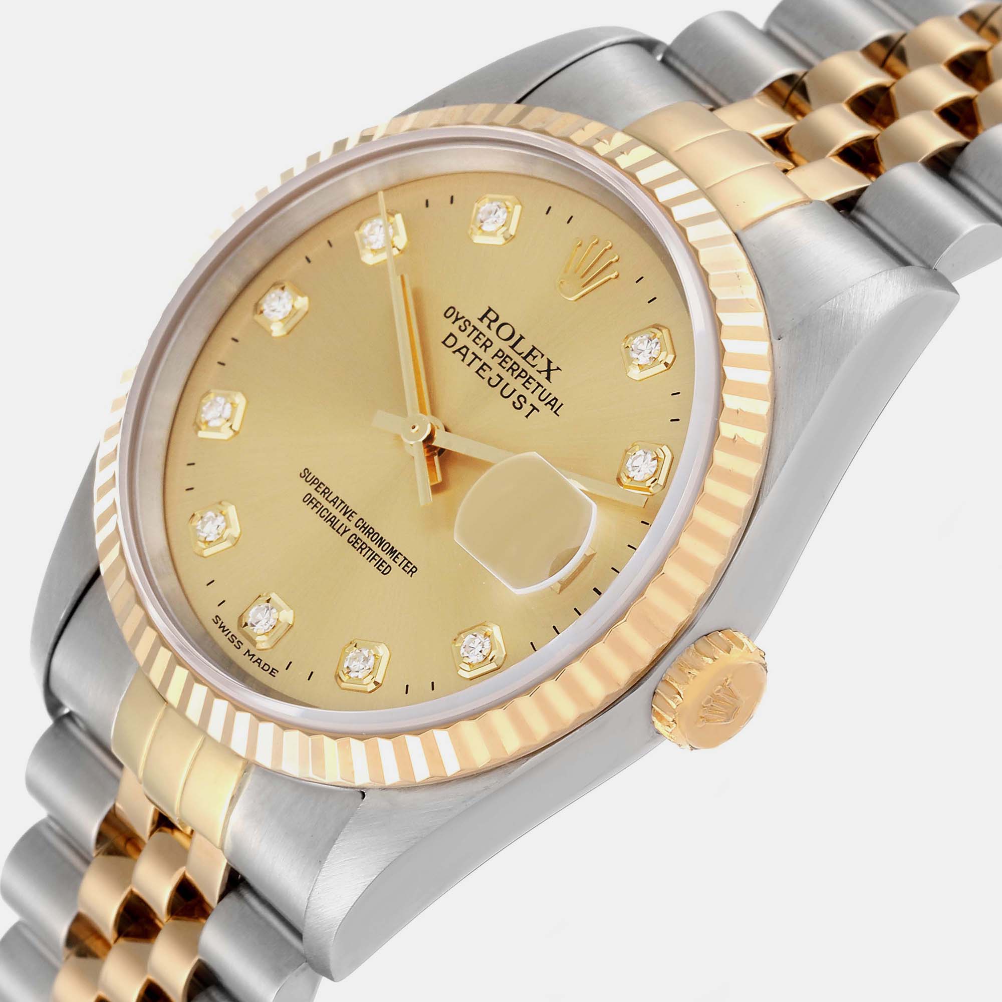 

Rolex Datejust Steel Yellow Gold Diamond Dial Men's Watch 16233 36 mm