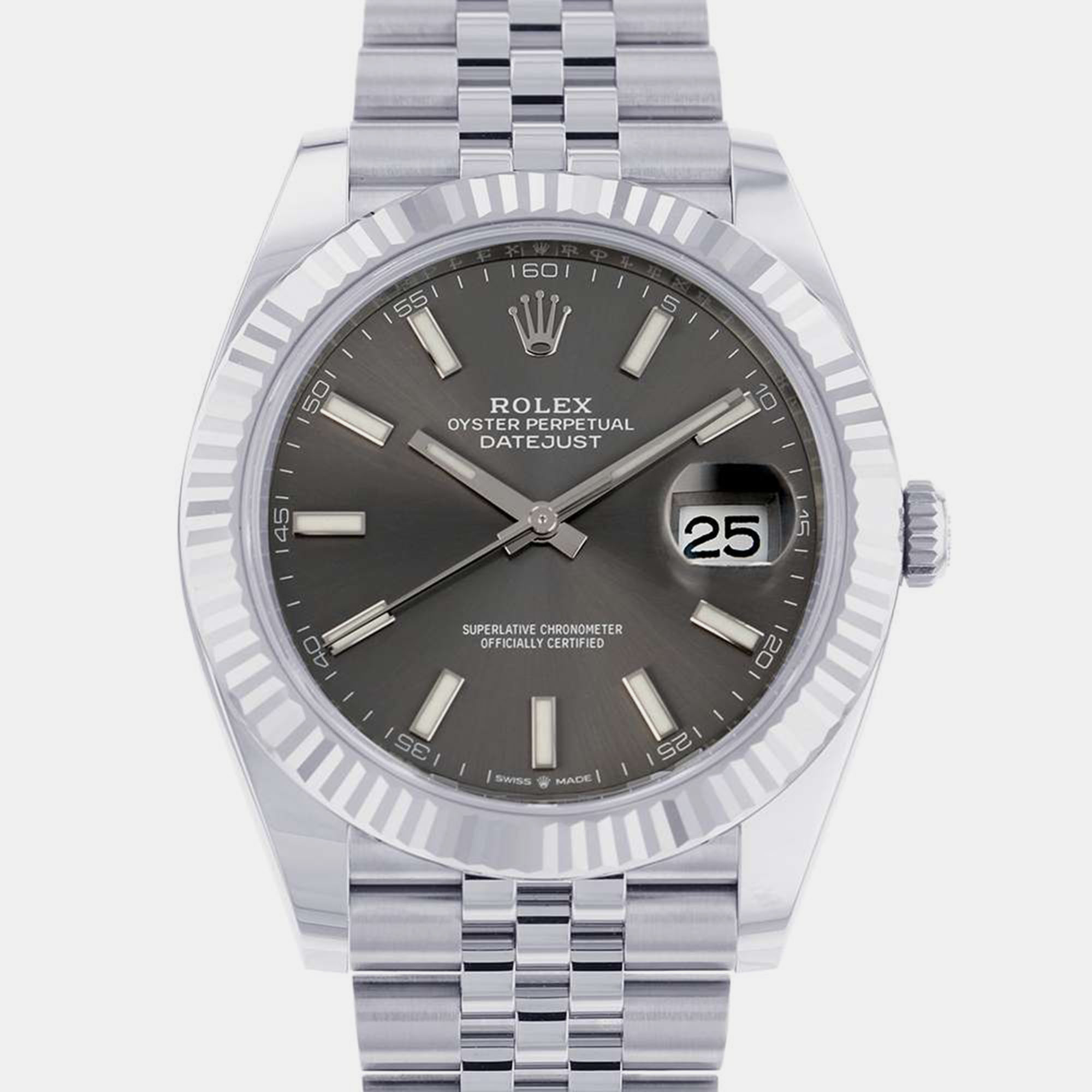 

Rolex Grey 18k White Gold And Stainless Steel Datejust 126334 Automatic Men's Wristwatch 41 mm
