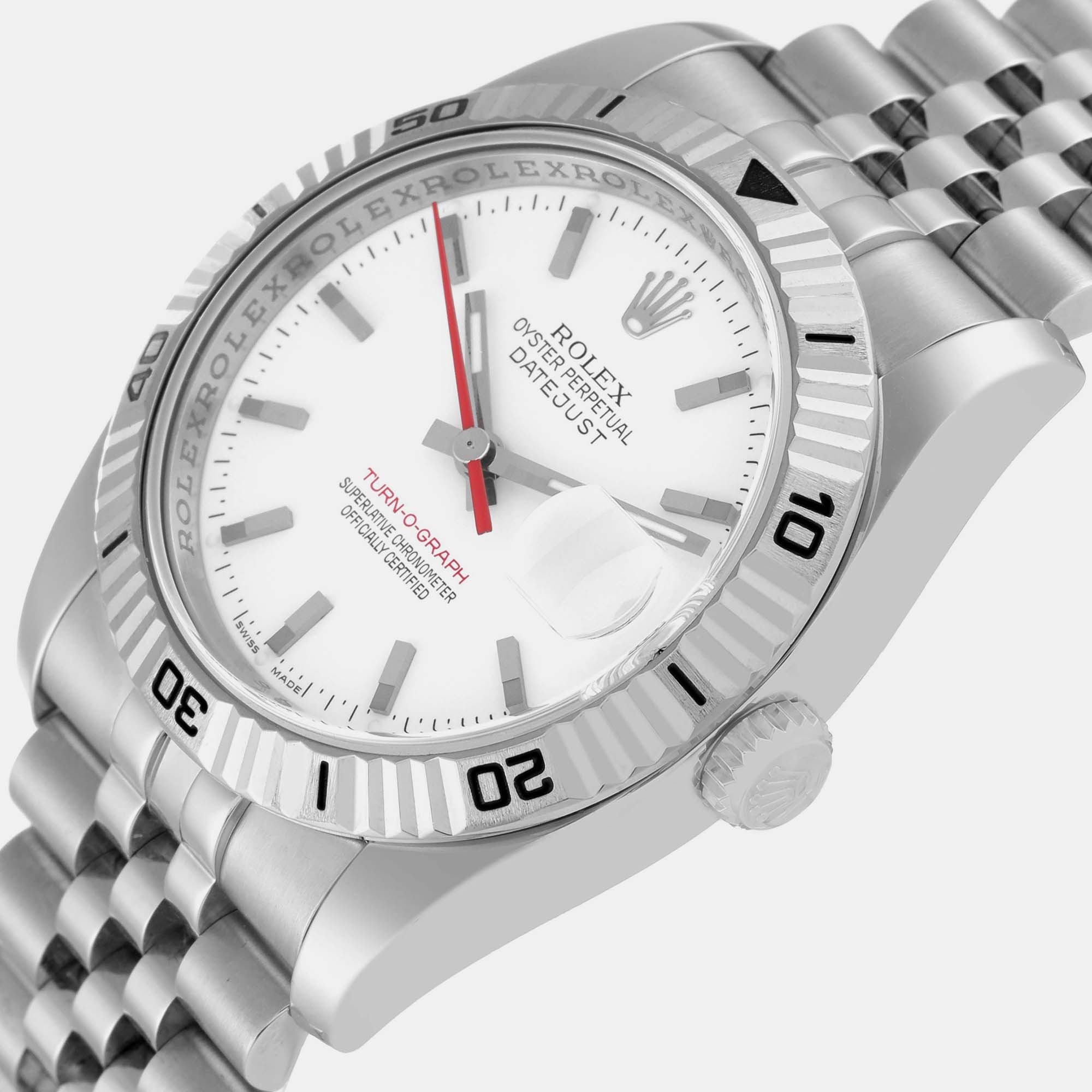 

Rolex Turnograph Steel White Gold Bezel White Dial Mens Watch 116264 36 mm