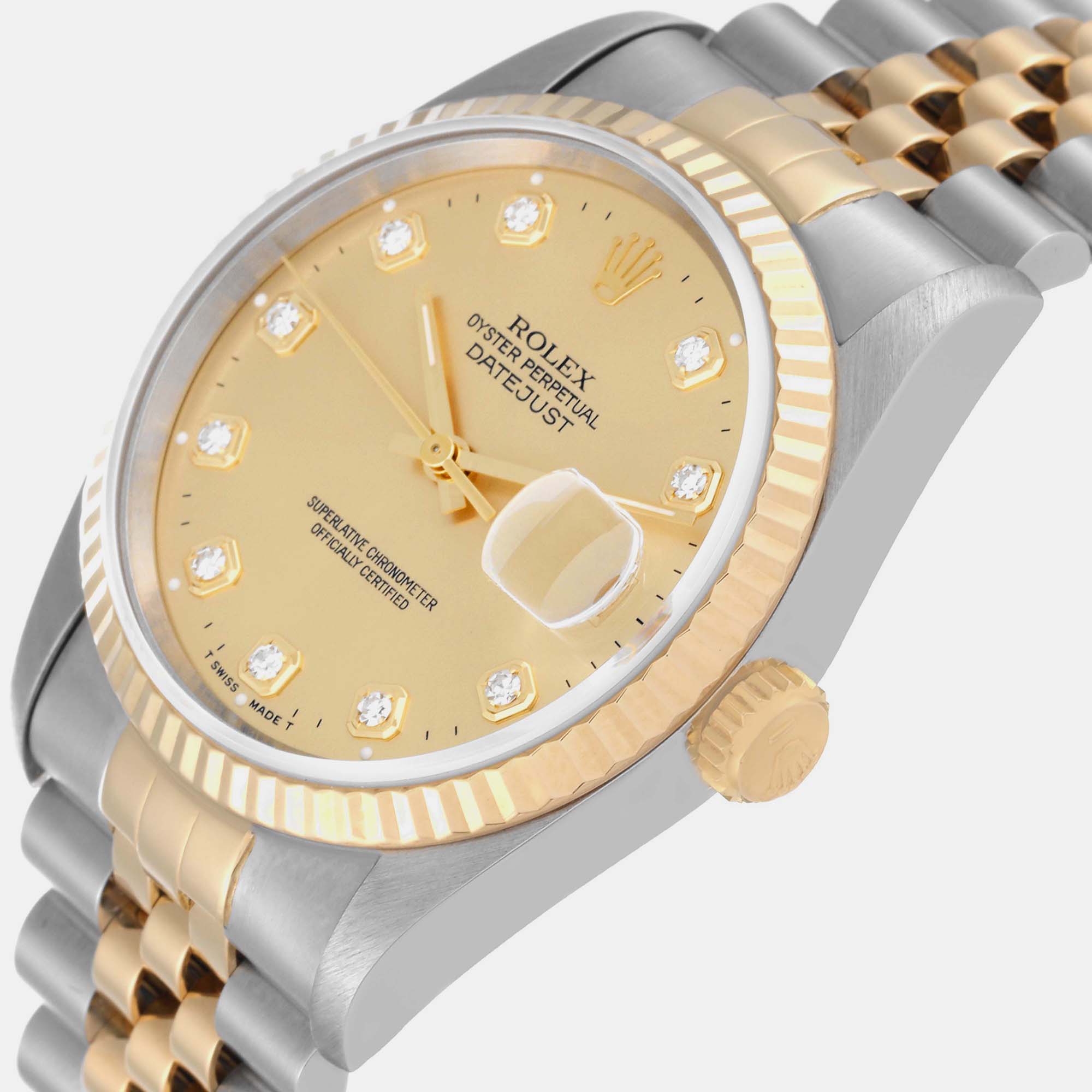 

Rolex Datejust Steel Yellow Gold Diamond Dial Mens Watch 16233 36 mm