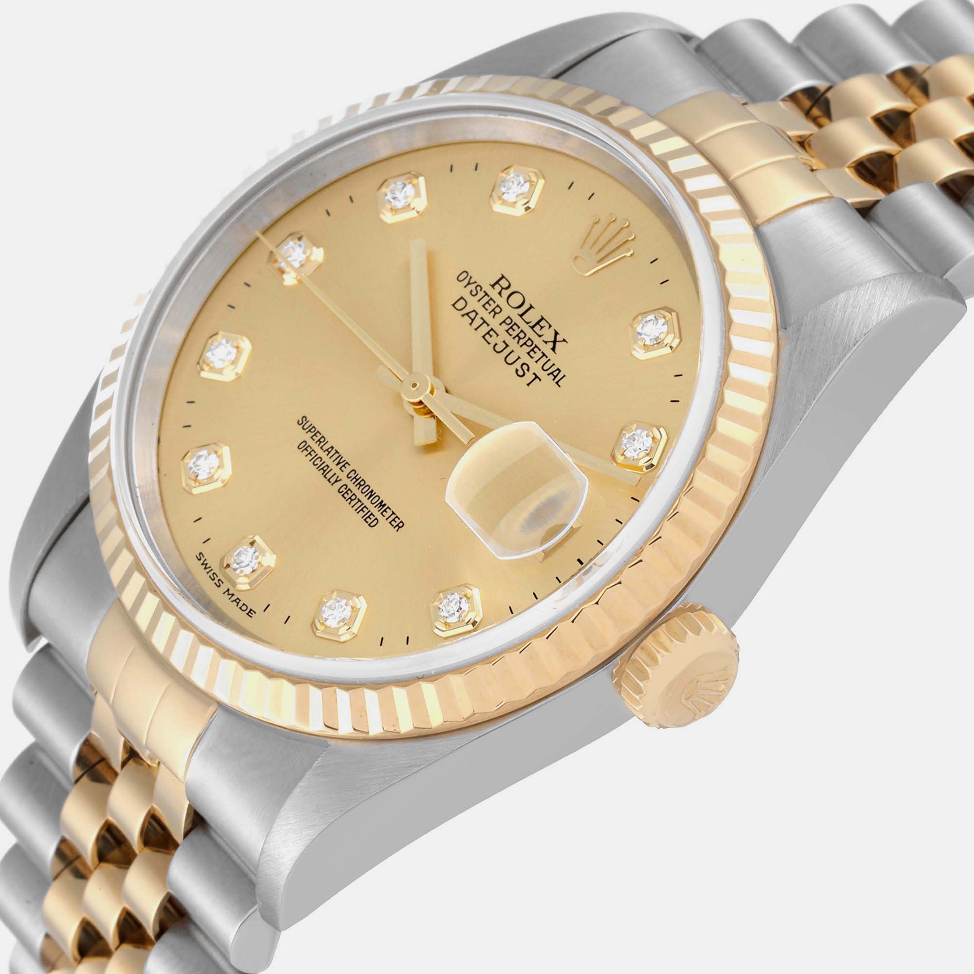 

Rolex Datejust Steel Yellow Gold Diamond Dial Mens Watch 16233 36 mm