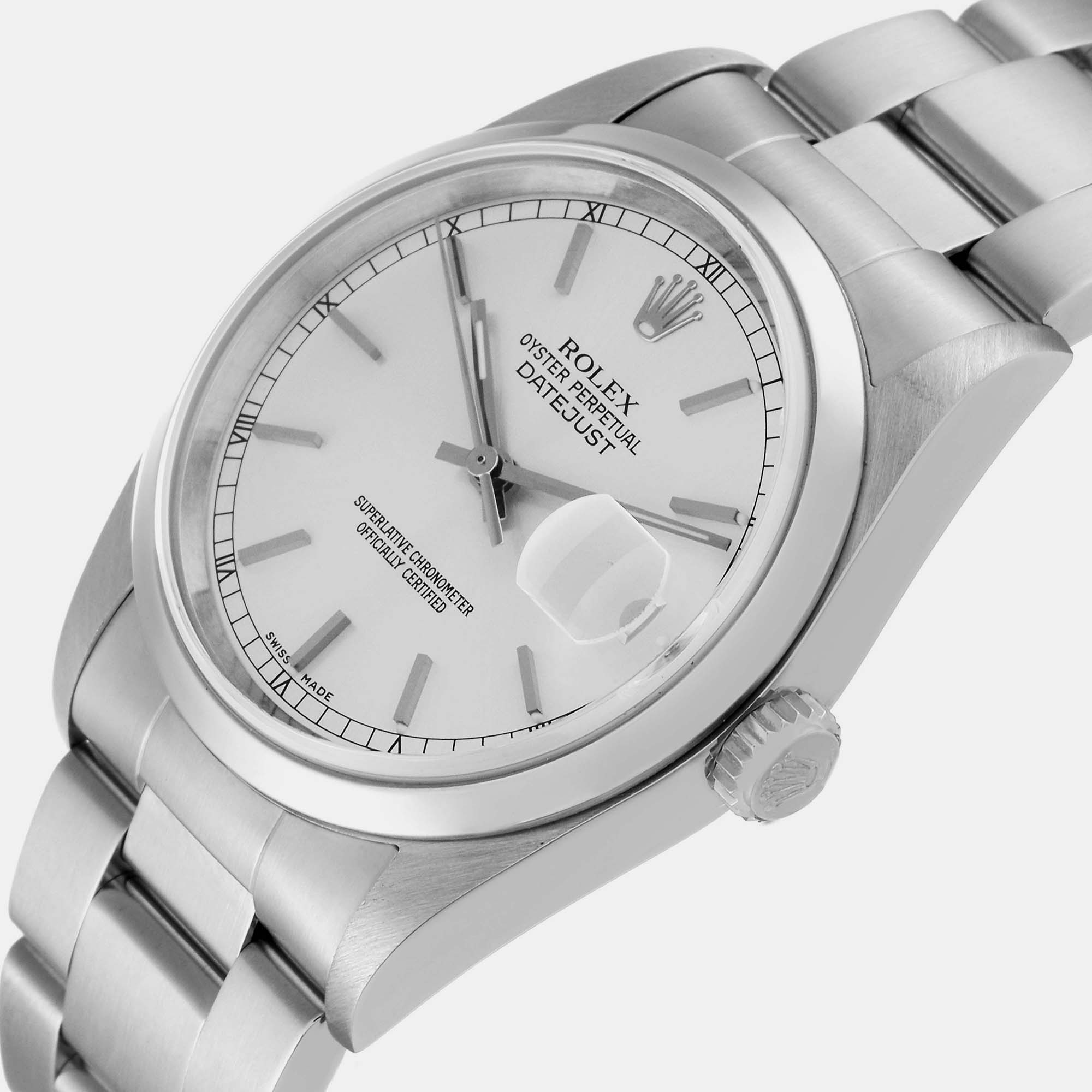 

Rolex Datejust Silver Dial Smooth Bezel Steel Mens Watch 16200 36 mm