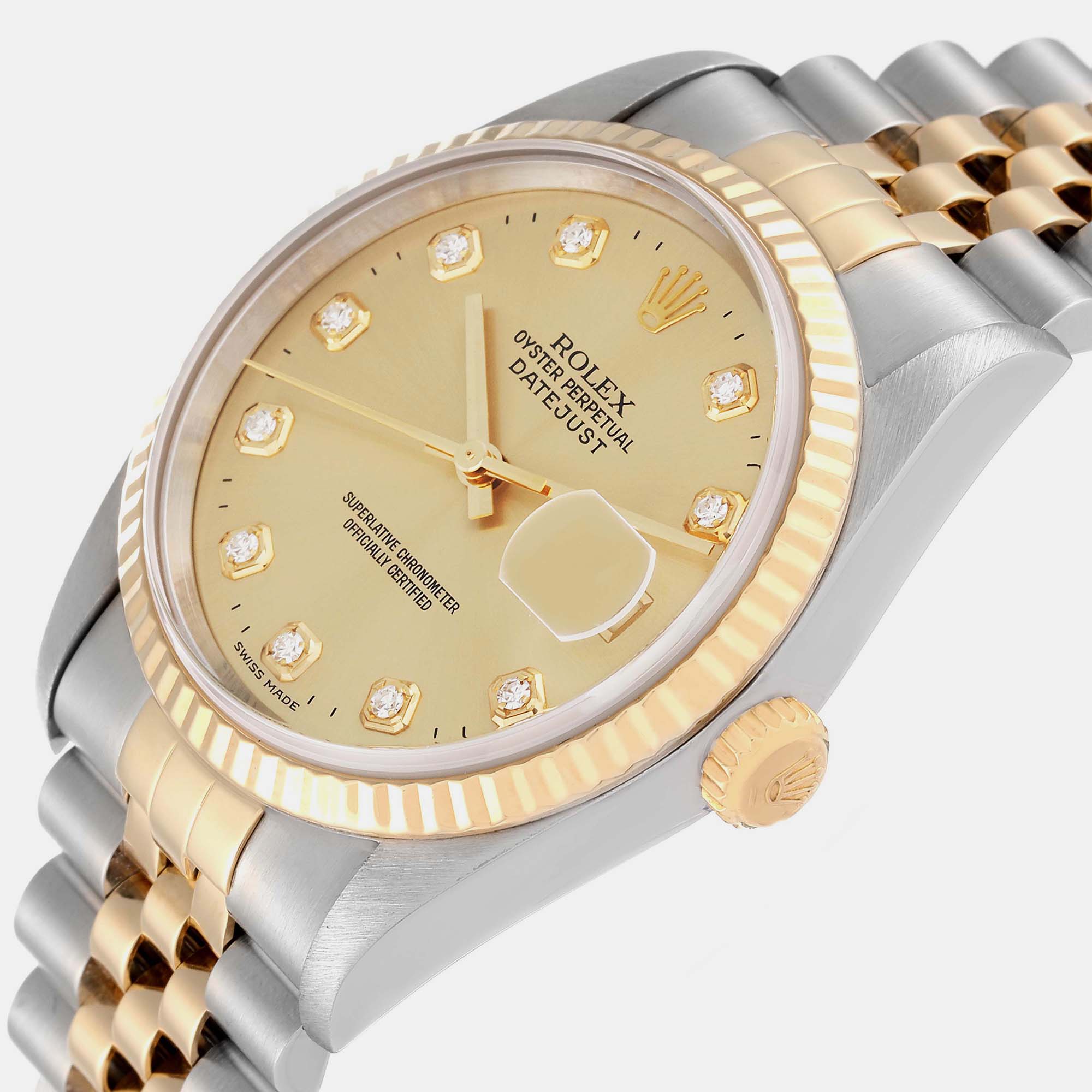 

Rolex Datejust Steel Yellow Gold Diamond Dial Men's Watch 16233 36 mm