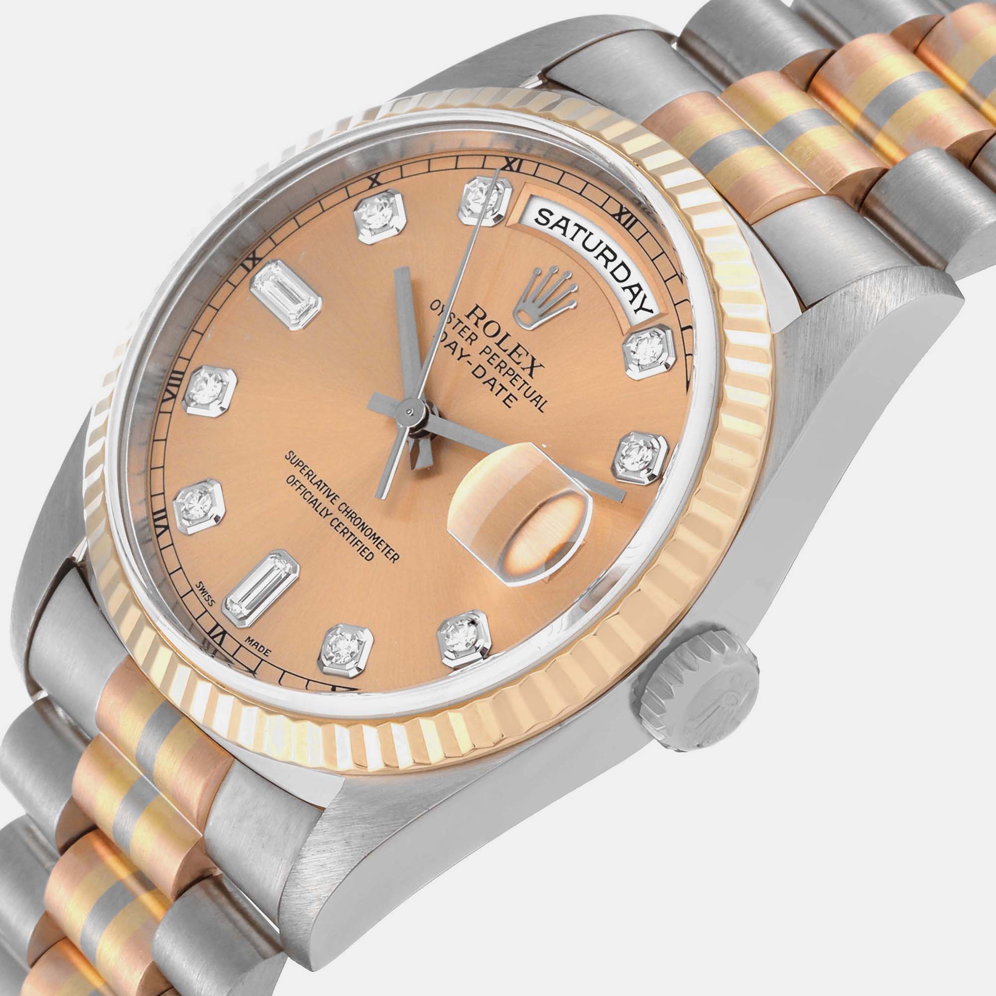 

Rolex President Day-Date Tridor White Yellow Rose Gold Diamond Men's Watch 18239 36 mm