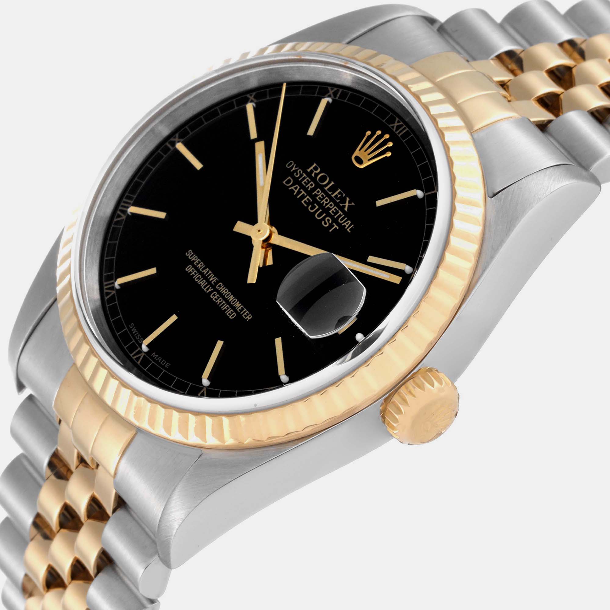

Rolex Datejust Steel Yellow Gold Black Dial Men's Watch 16233 36 mm