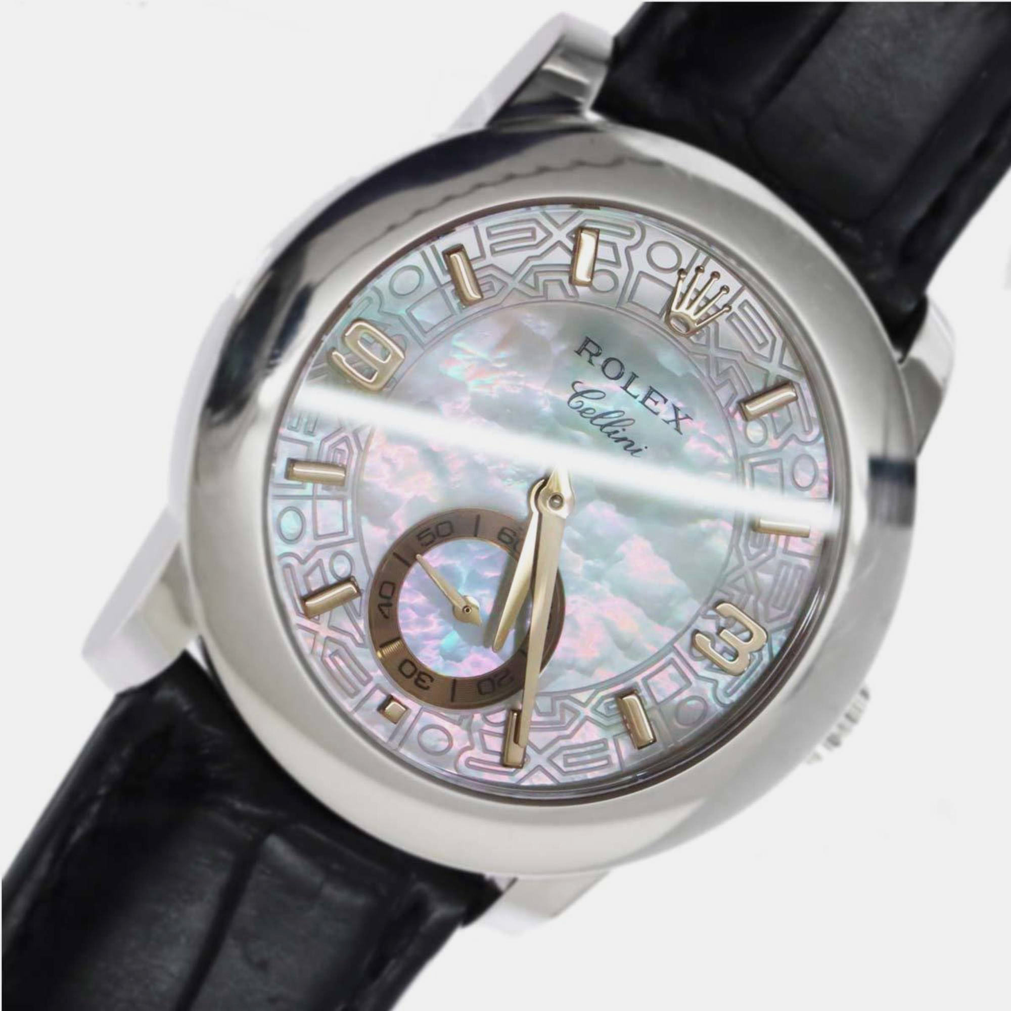 

Rolex White Mother of Pearl Platinum Cellini 5240/6 Manual Winding Men's Wristwatch 35 mm