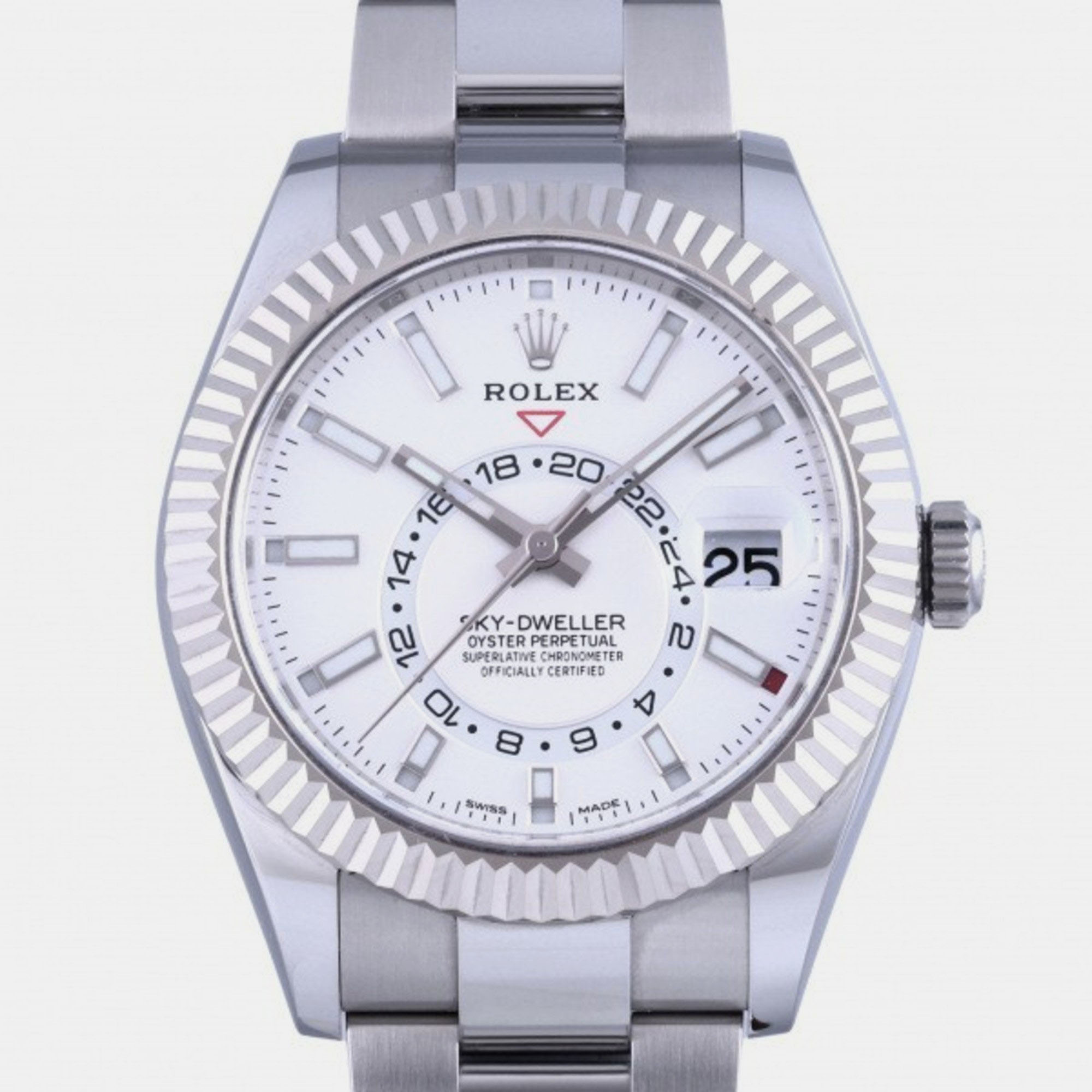 Pre-owned Rolex White 18k White Gold And Stainless Steel Sky-dweller 326934 Automatic Men's Wristwatch 42 Mm