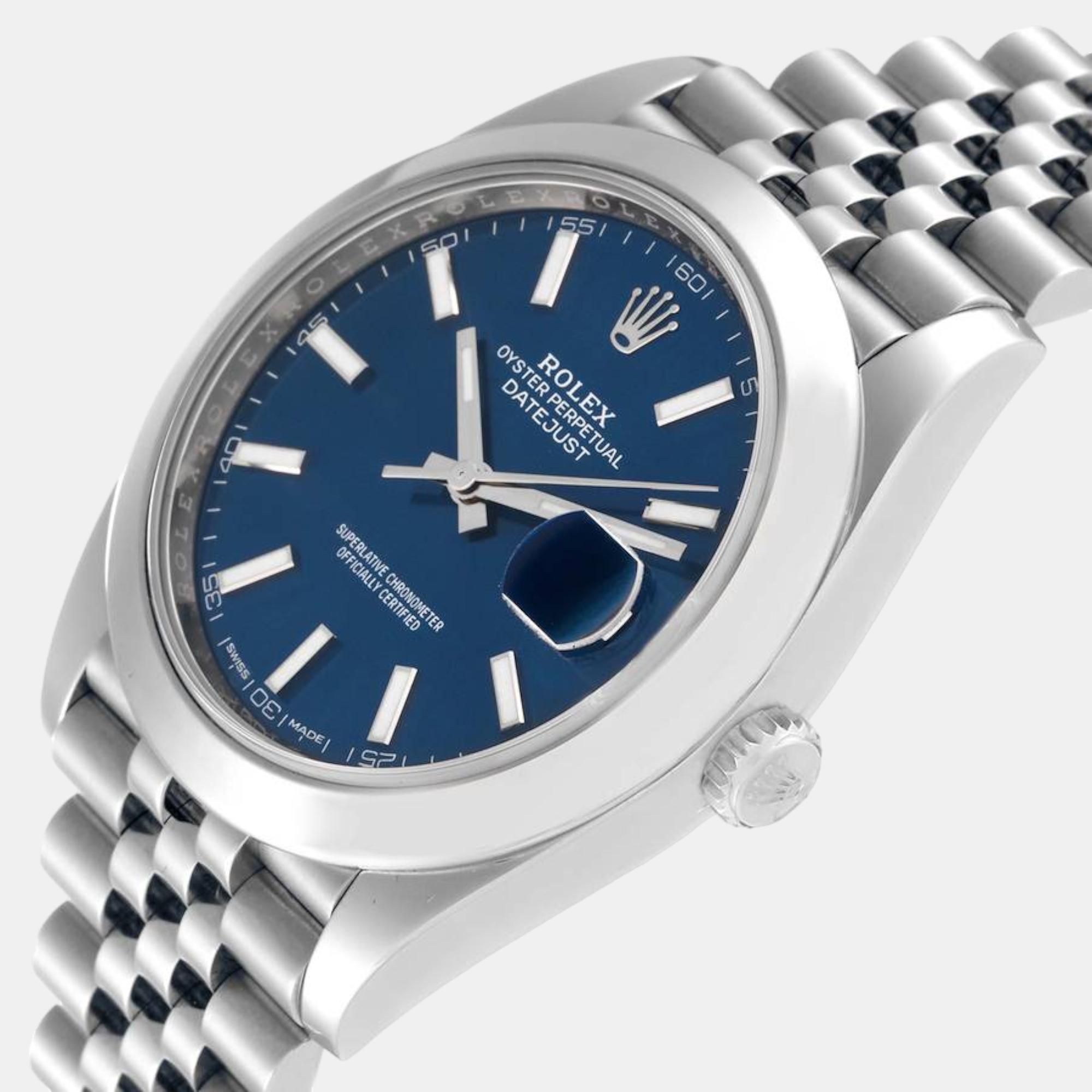 

Rolex Datejust 41 Blue Dial Smooth Bezel Steel Mens Watch 126300