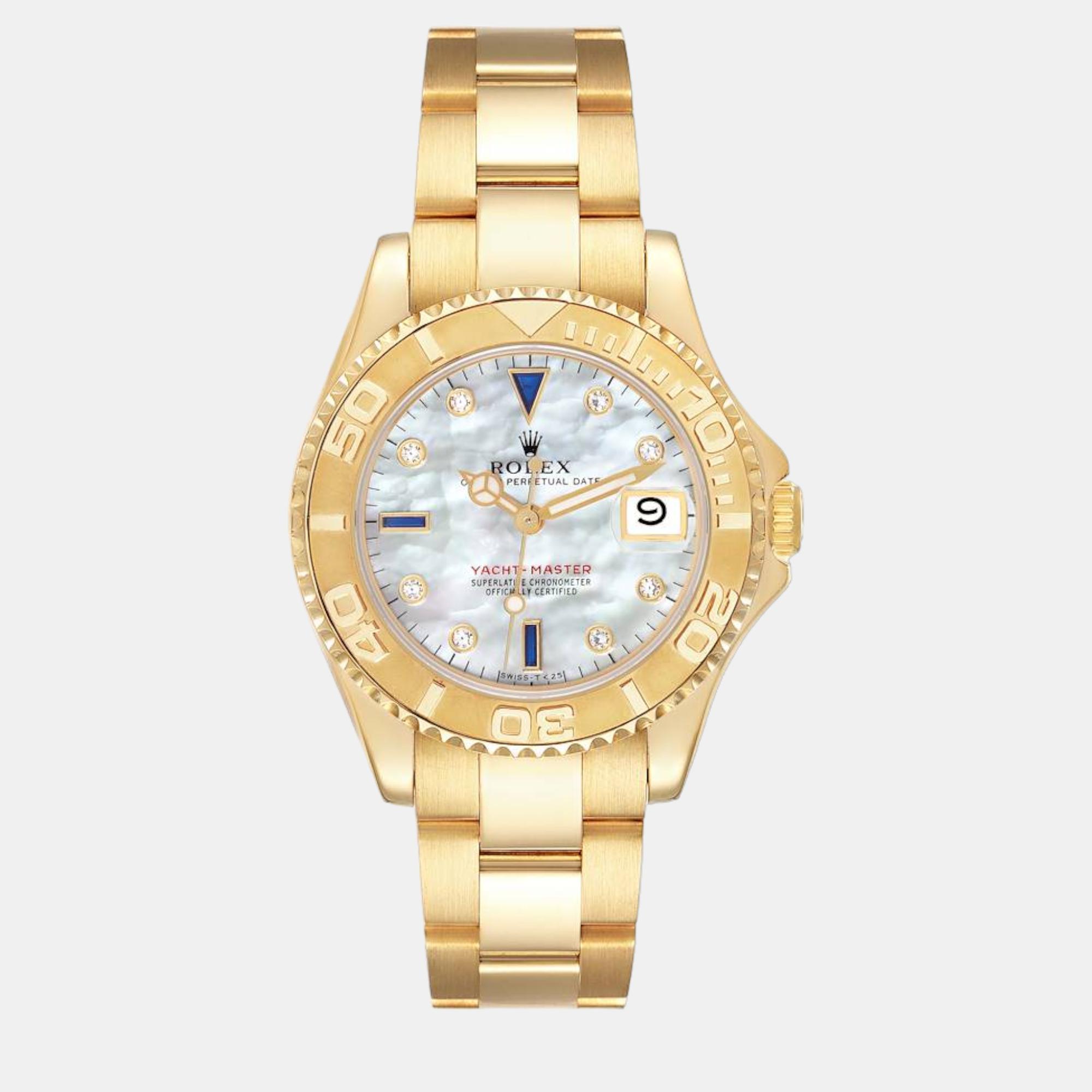 Rolex Yacht-Master 35 18K Yellow Gold Blue Dial Unisex Watch 68628 - 68628-BLUE