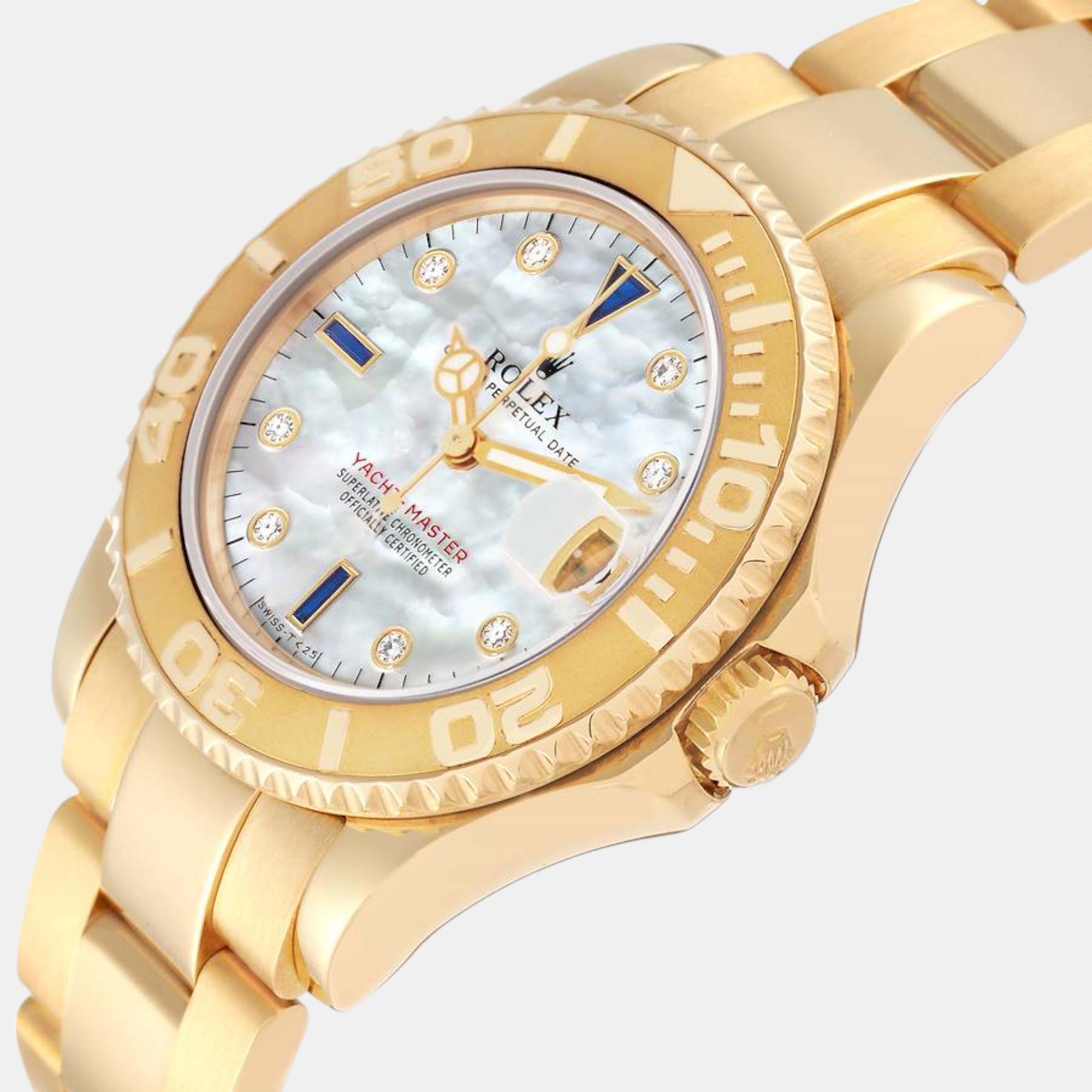 

Rolex Yachtmaster Midsize Yellow Gold MOP Diamond Dial Mens Watch 68628