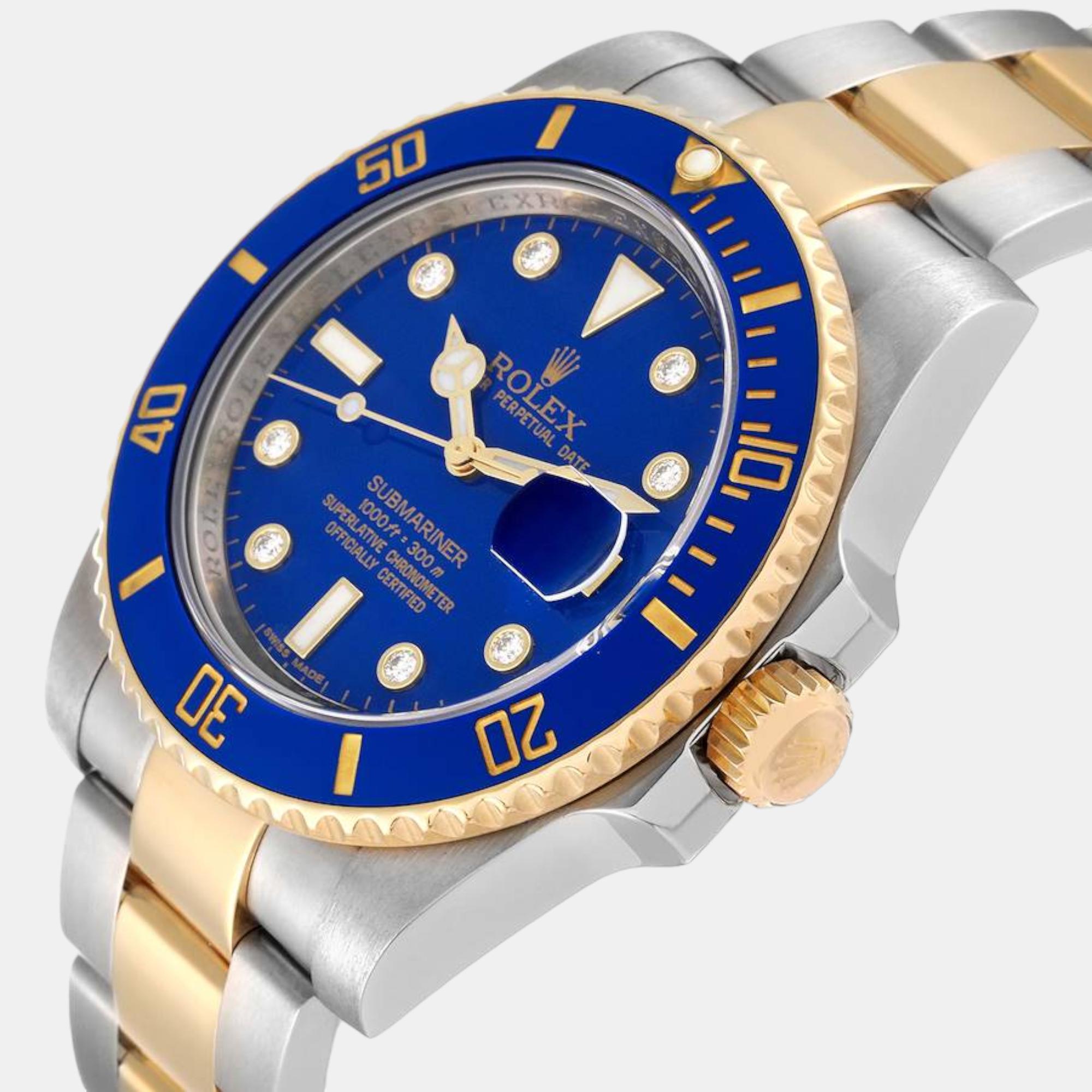 

Rolex Submariner Steel Yellow Gold Blue Diamond Dial Mens Watch 116613