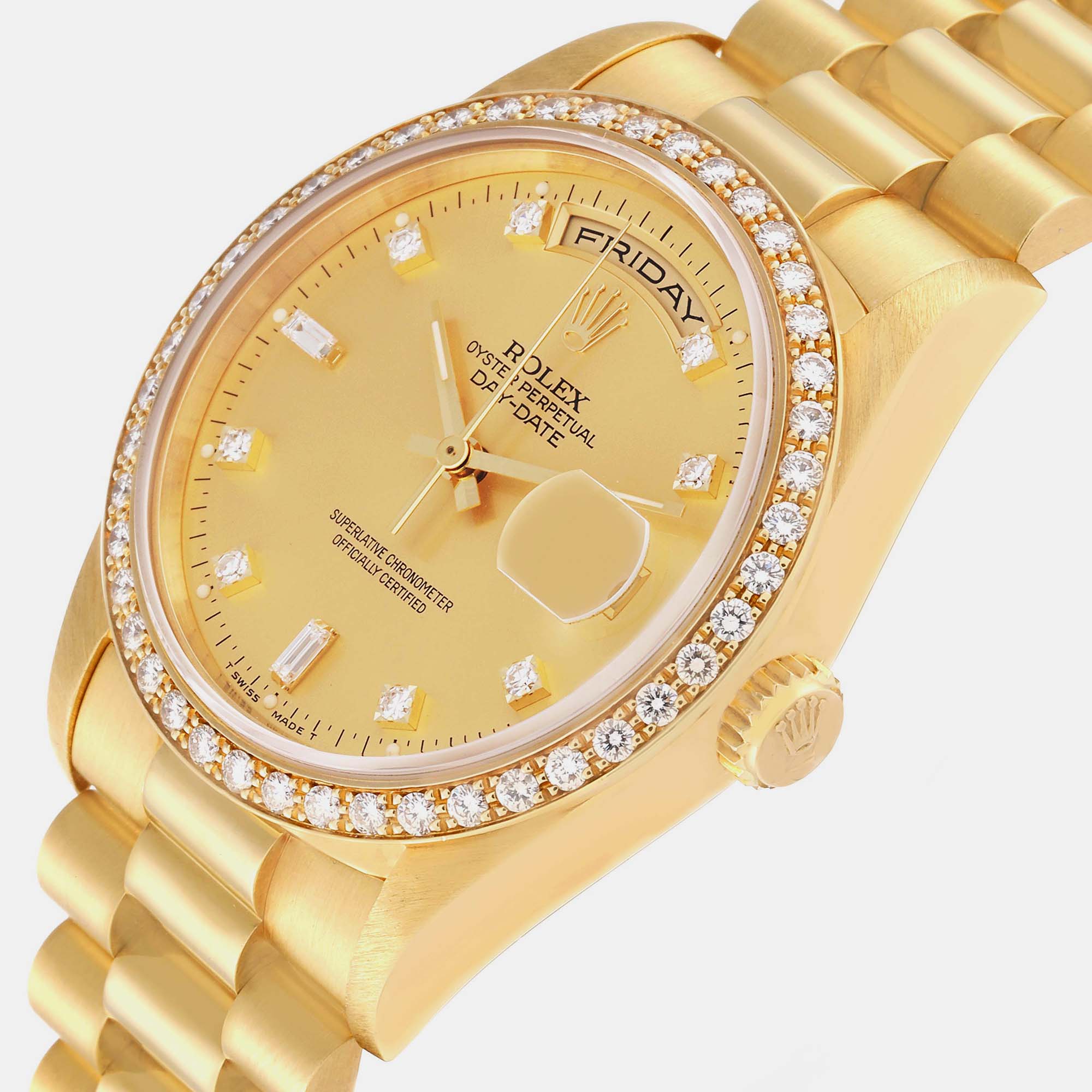 

Rolex President Day Date  Yellow Gold Diamond Mens Watch 18348