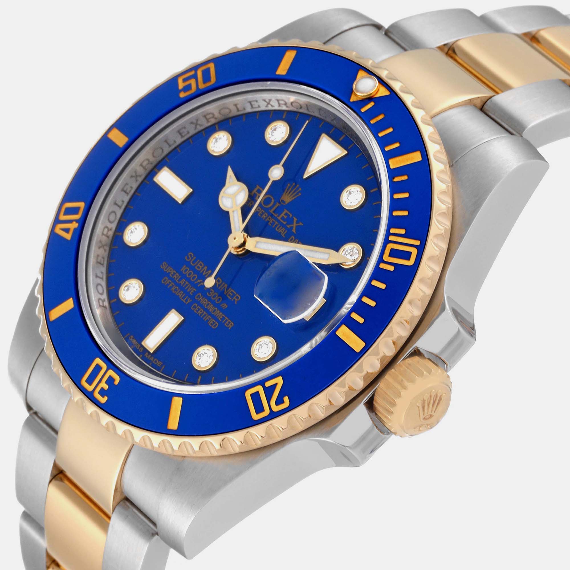 

Rolex Submariner Steel Yellow Gold Blue Diamond Dial Mens Watch 116613 40 mm
