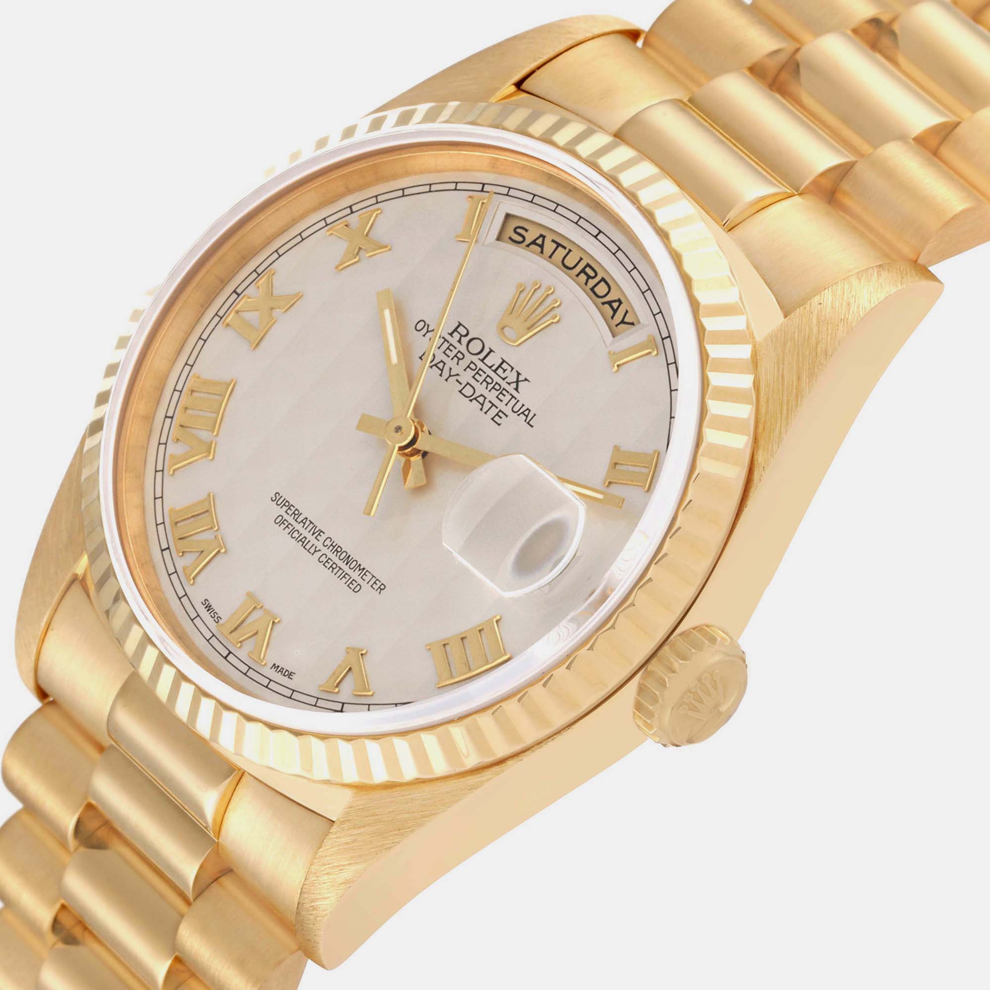 

Rolex President Day-Date Pyramid Dial Yellow Gold Men's Watch 18238 36 mm, White