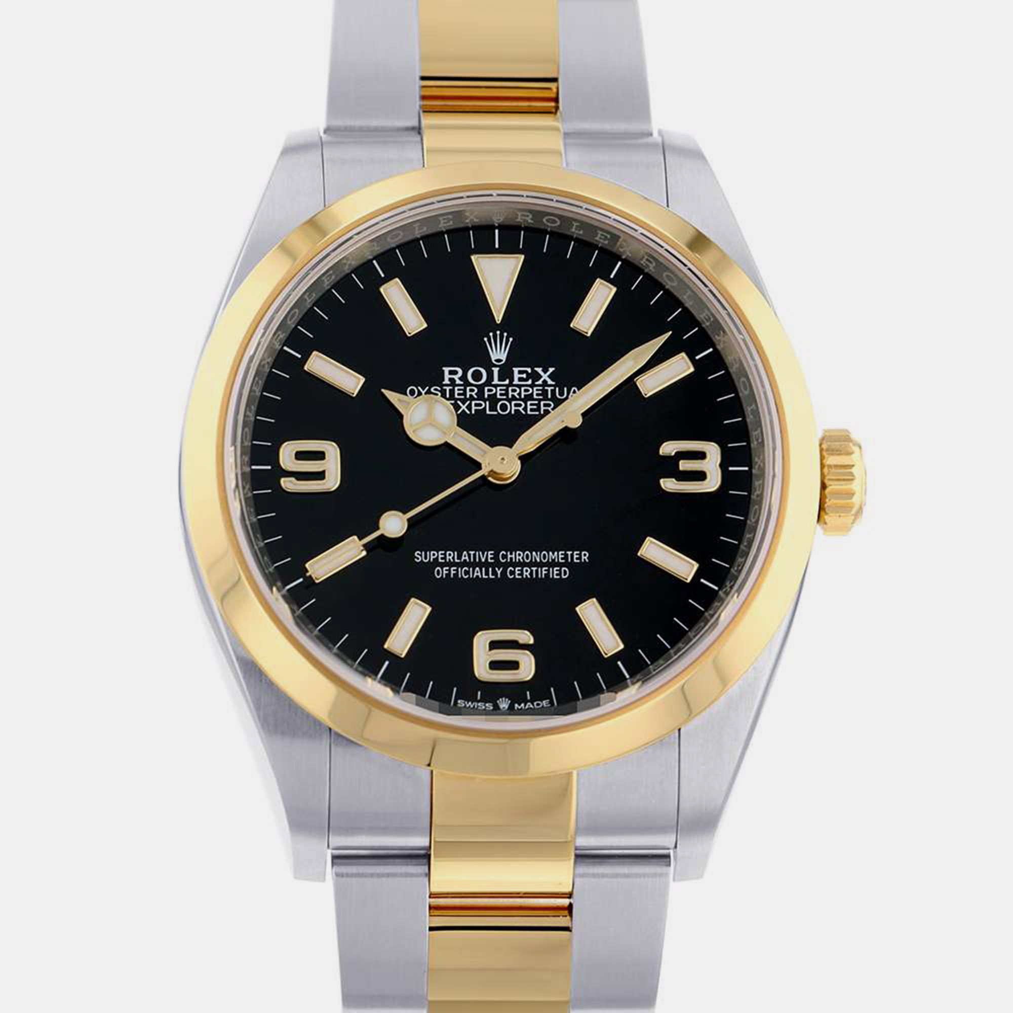 

Rolex Black 18k Yellow Gold And Stainless Steel Explorer 124273 Automatic Men's Wristwatch 36 mm