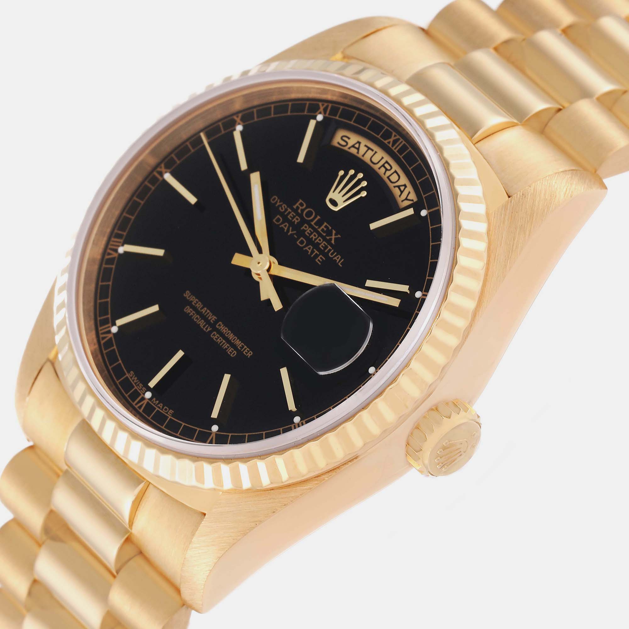 

Rolex President Day-Date Yellow Gold Black Dial Men's Watch 18238 36 mm