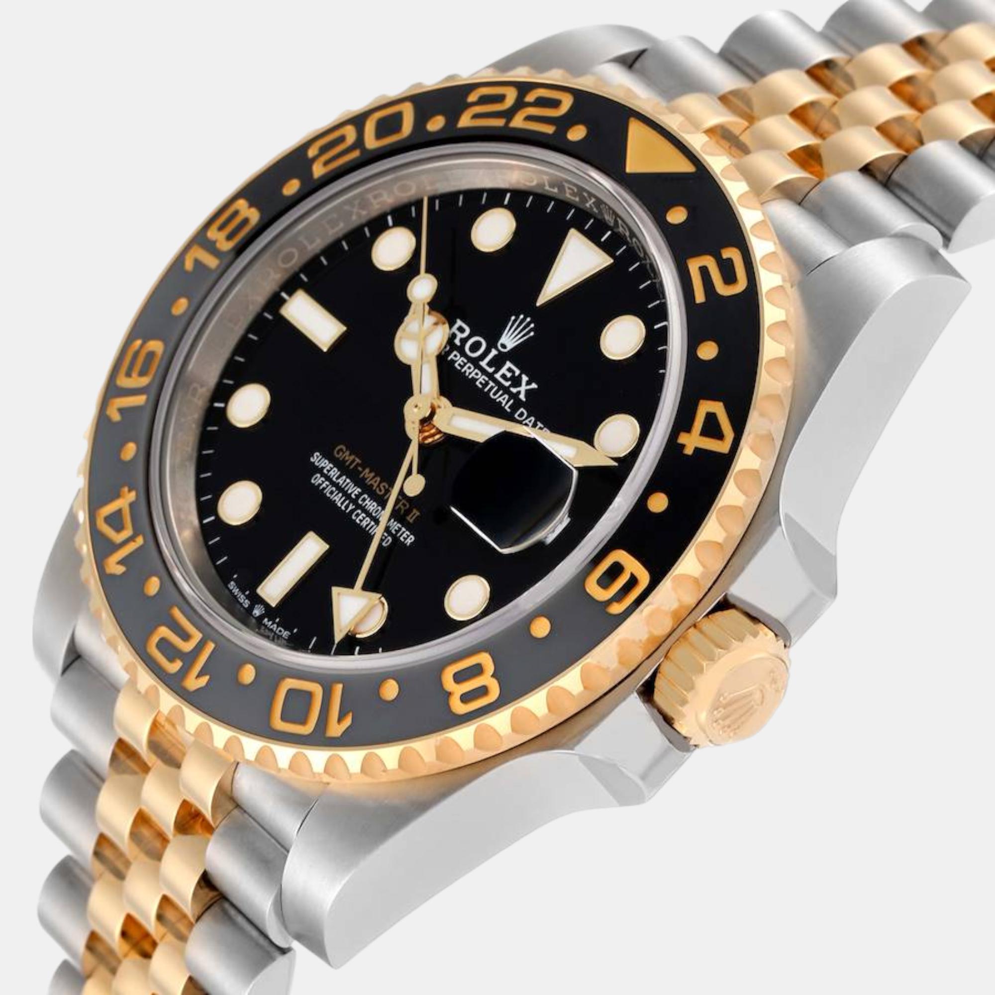 

Rolex GMT Master II Yellow Gold Steel Black Grey Bezel Men's Watch 126713 40 mm