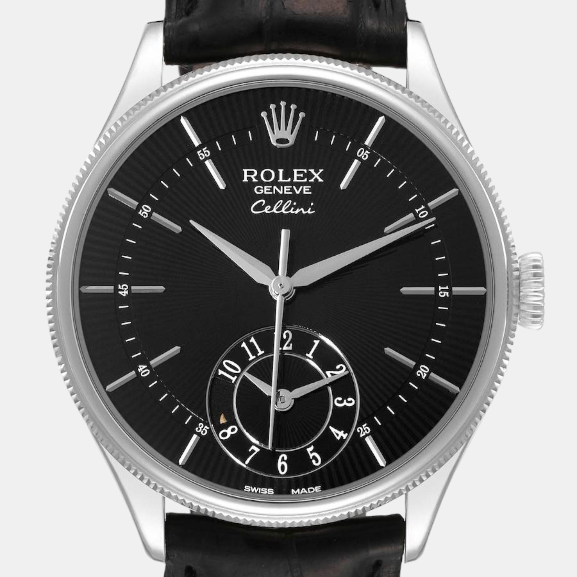 

Rolex Cellini Dual Time White Gold Black Dial Automatic Men's Watch 50529 39 mm