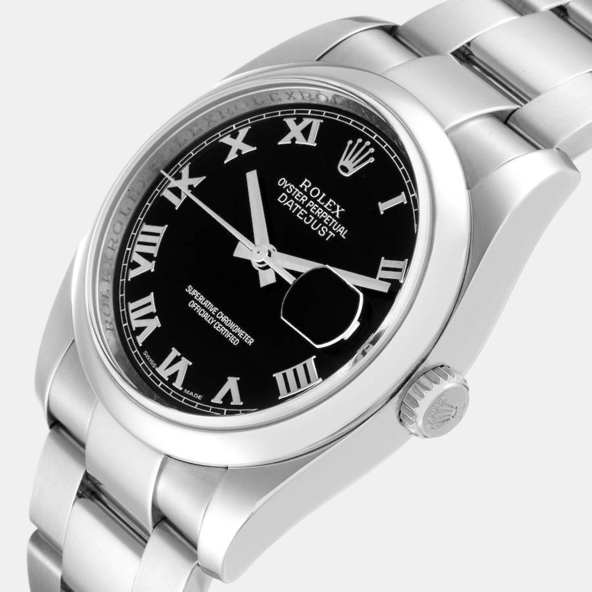 

Rolex Datejust Black Roman Dial Steel Men's Watch 116200 36 mm