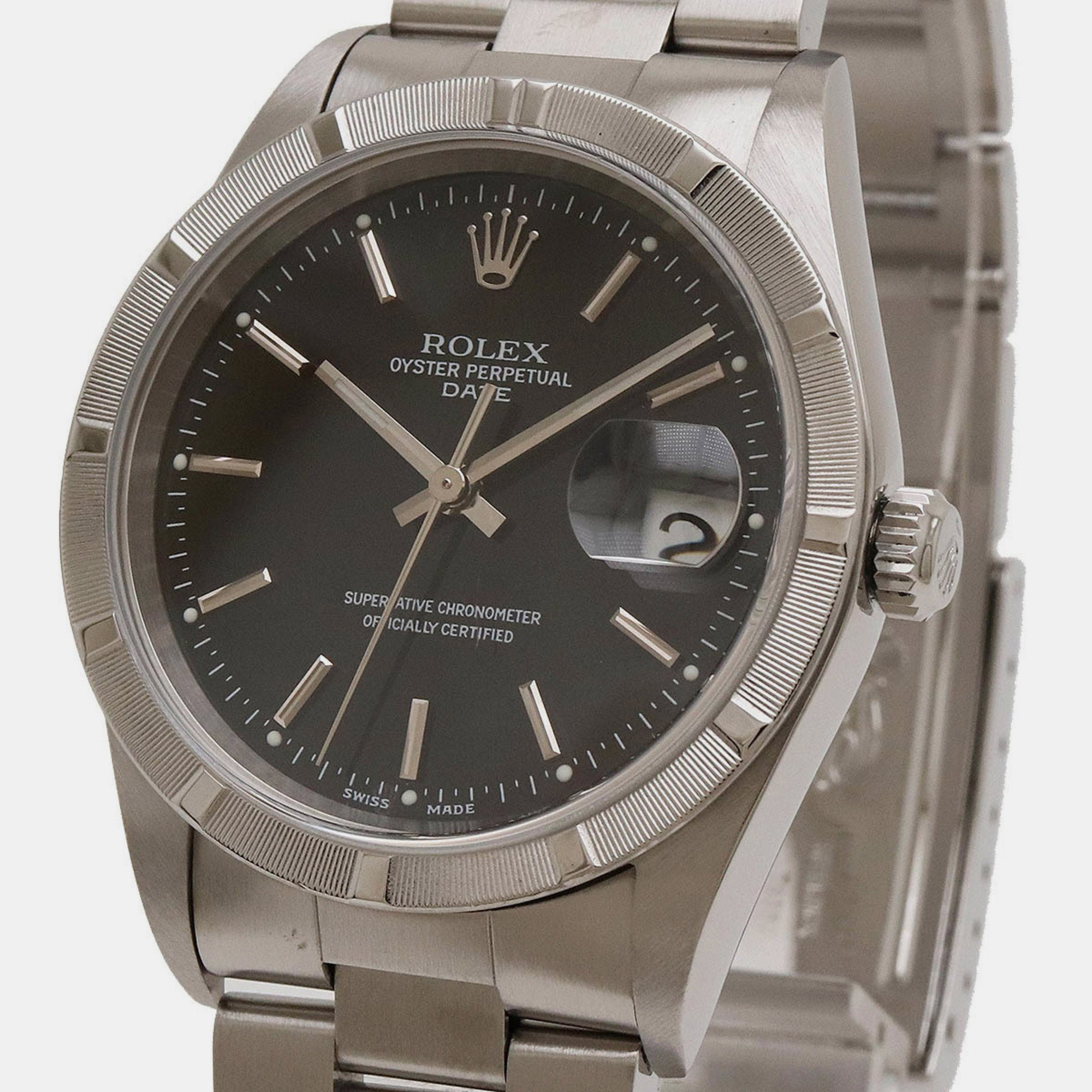 

Rolex Black Stainless Steel Oyster Perpetual Date 15210 Automatic Men's Wristwatch 33 mm