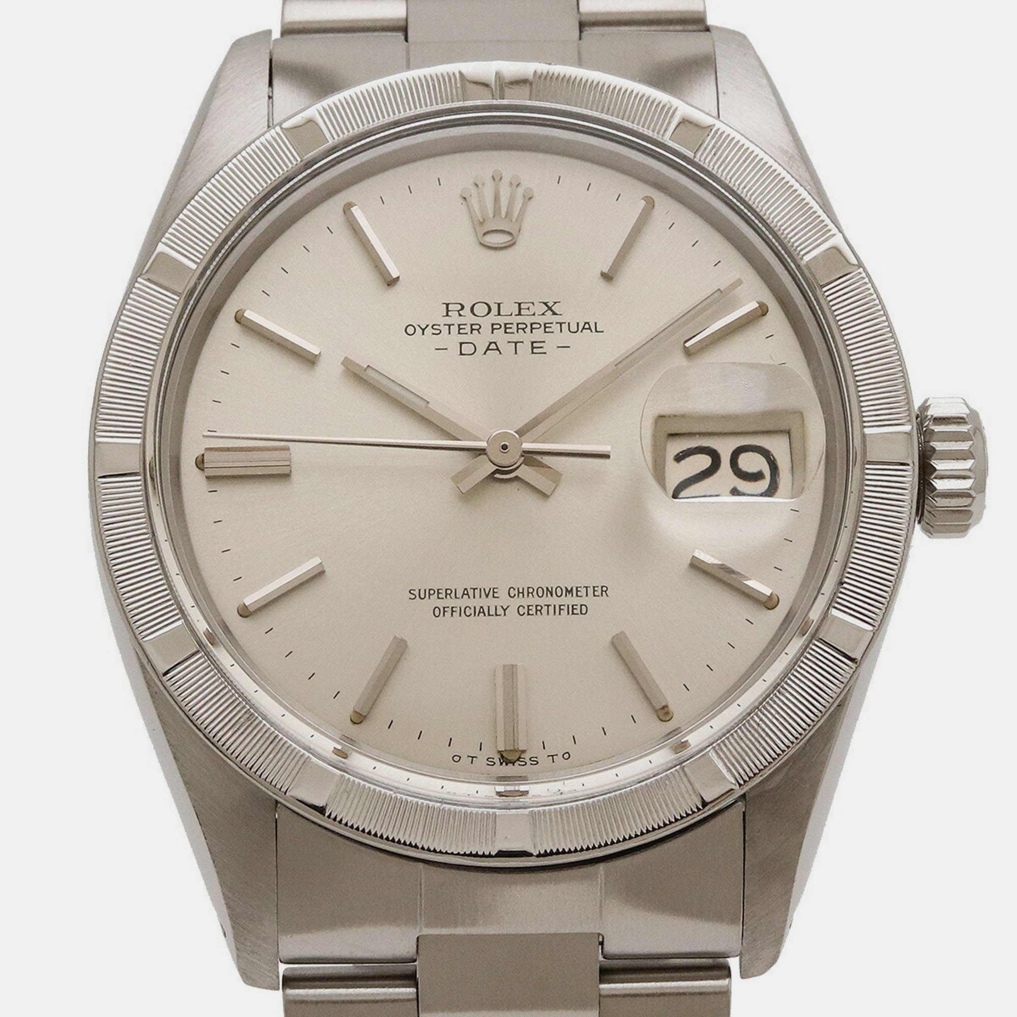 

Rolex Silver Stainless Steel Oyster Perpetual Date 1501 Automatic Men's Wristwatch 34 mm